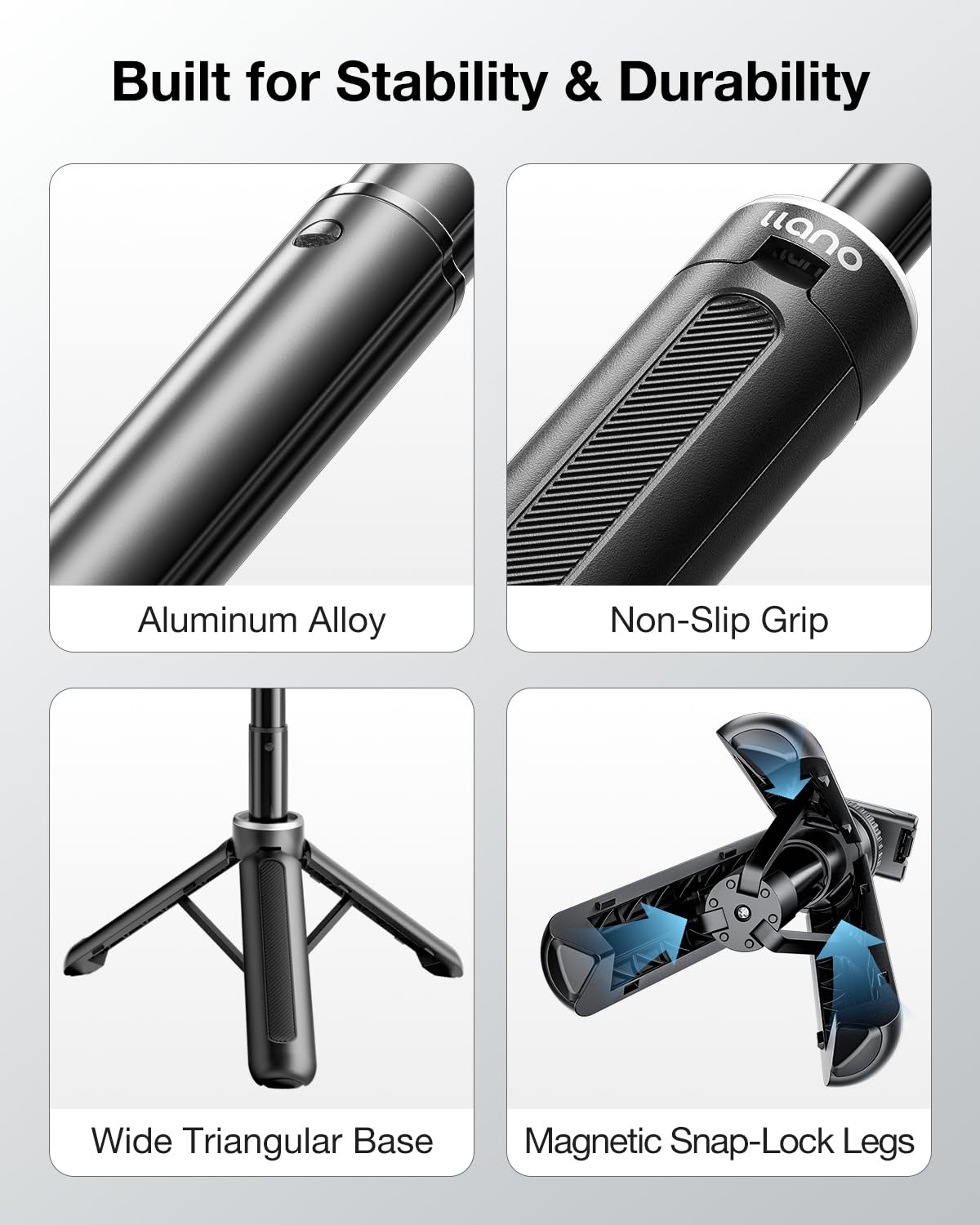 llano 40 cm Magnet-Action-Kamera-Stativ für Insta 360 Ace pro 2/1, X5/X4, Mini-Stativ mit Magsafe-Schnellwechseladapter, Kleiner Selfie-Stick, 360°-Kugelkopf, tragbar, Leichtgewicht, Schwarz