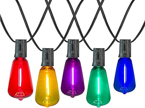 Luces LED de Navidad de colores de 50 pies, tira de luces coloridas con 27 bombillas Edison multicolor ST38, luces de Navidad arcoíris regulables