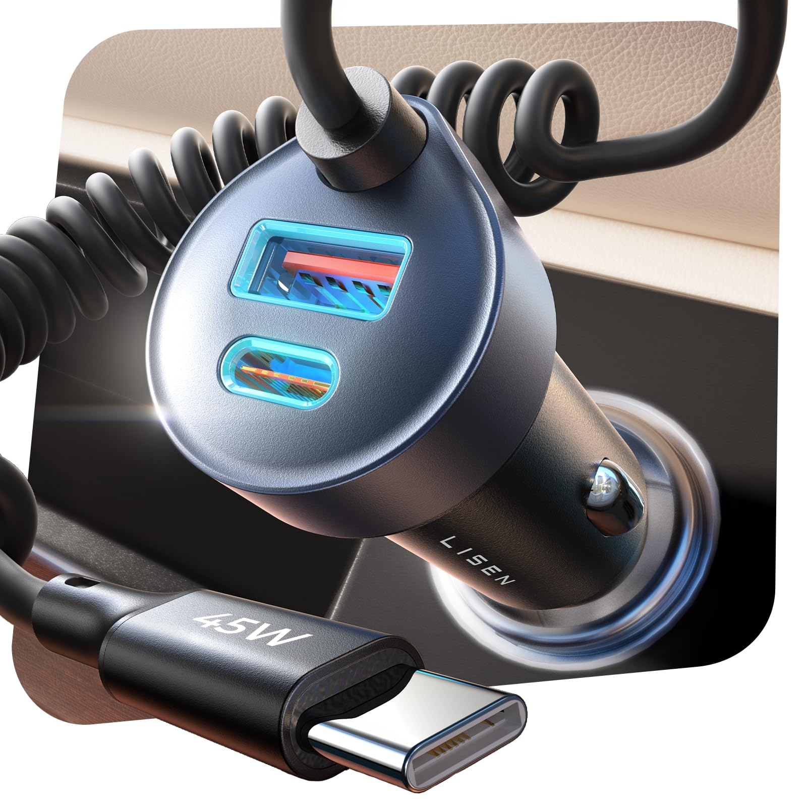 Amazon.co.jp: LISEN 3in1車用充電器 シガーソケット usb 75W+45W C