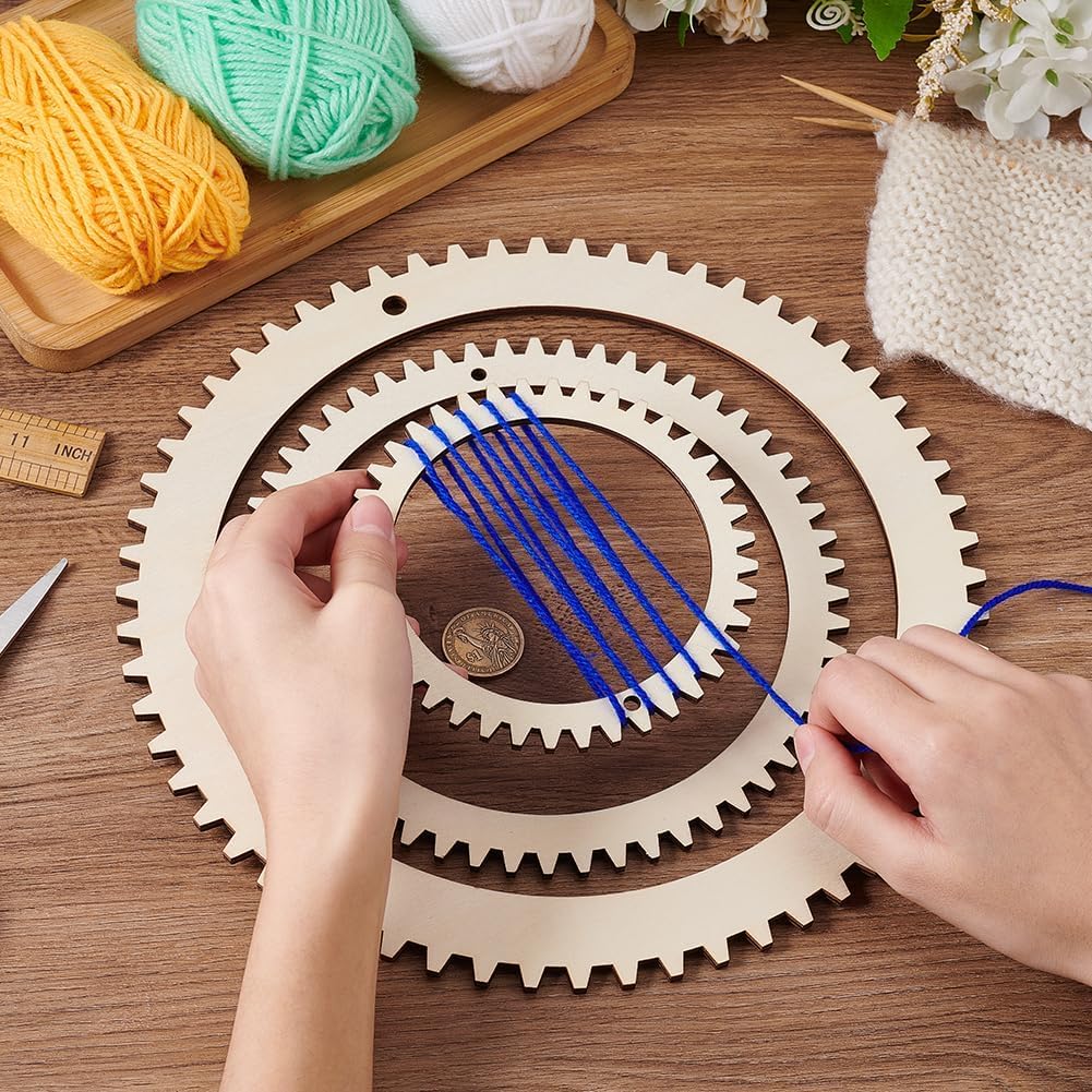 Haoser 3 Sizes Wooden Weaving Loom Kit | 5/7.8/11 Inch Round Gear Shape DIY Knitting Looms for Wall Hanging Tapestry & Handmade Woven Crafts 2
