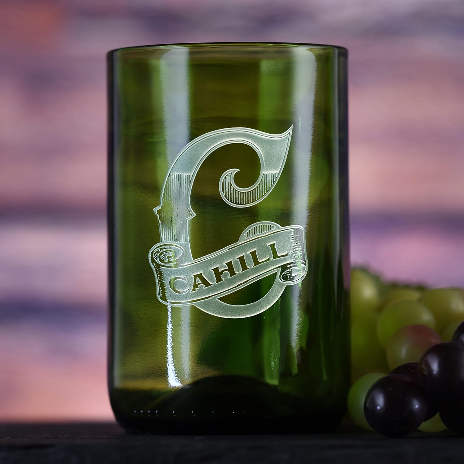 Monogram Engraved Green Recycled Wine Bottle Glass Tumbler Set Of 4