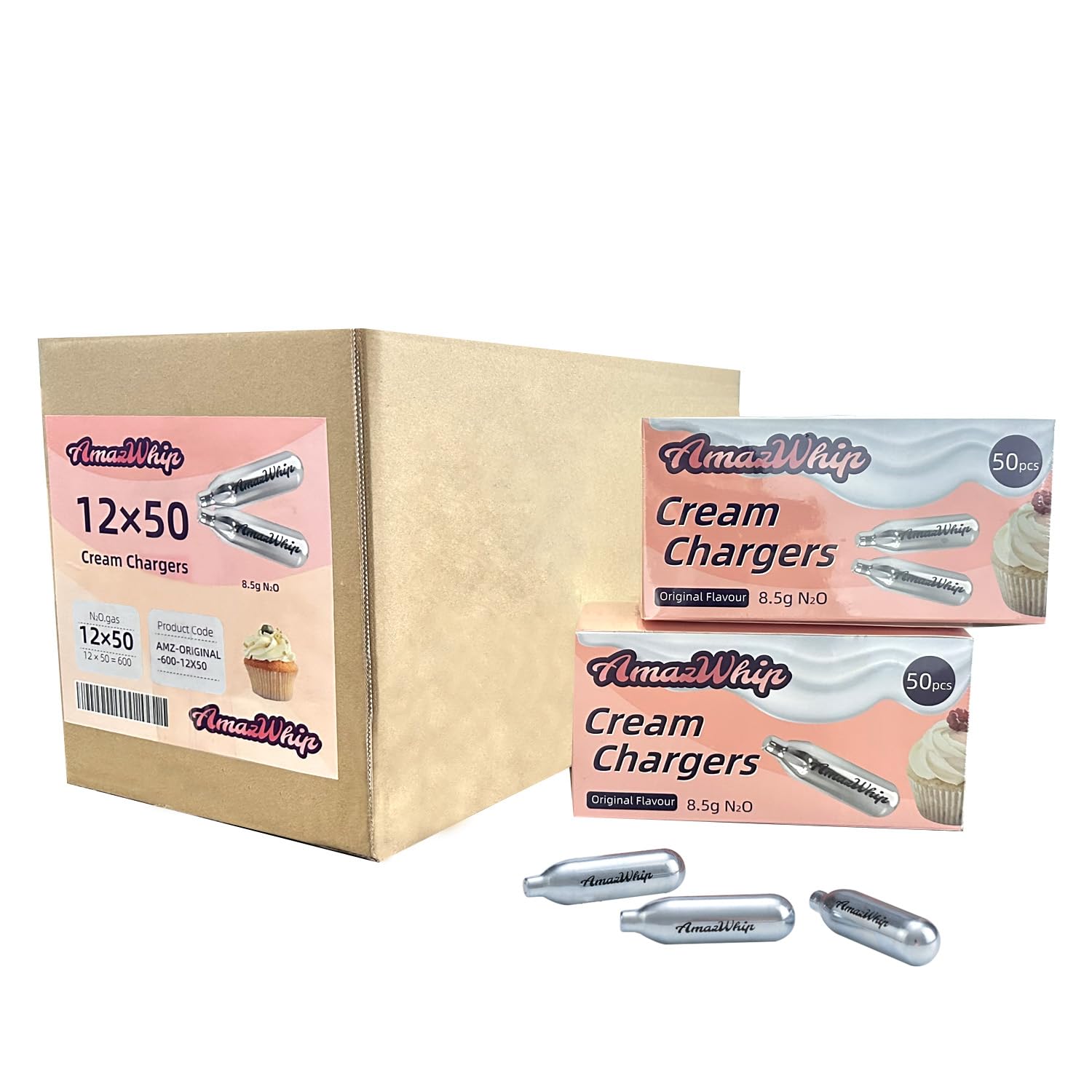 AmazWhip 8.5g Cream Chargers, Whipped Cream Cartridge PACK OF 600 For Whip Cream Charger Dispensers (600 pack)