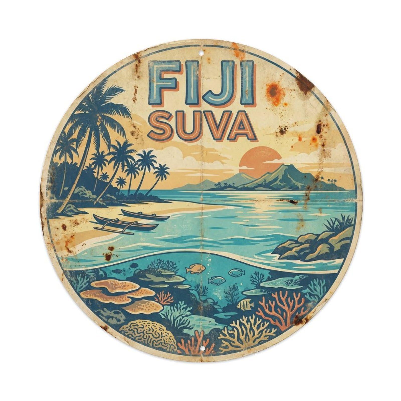 Fiji Suva Tropical Island WPA Travel Destination Metal Tin Sign