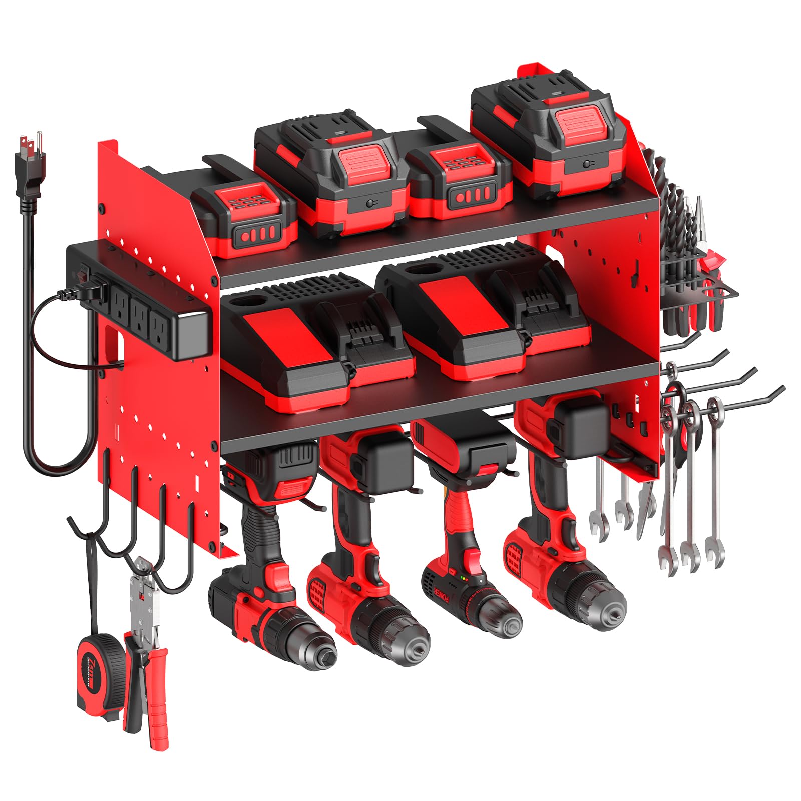 CCCEI Lot de 1 station de charge modulaire pour outils électriques - Support mural pour perceuses et batteries - Organisation de garage, magasin, anniversaire, cadeaux pour homme, père, rouge