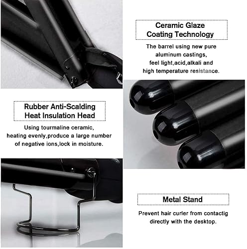 Miniatura 3 de Ondulador de pelo 3 barriles de rizador de 0984in rizador de pelo de 3 barriles temperatura ajustable calentamiento rápido ondas de playa rizador