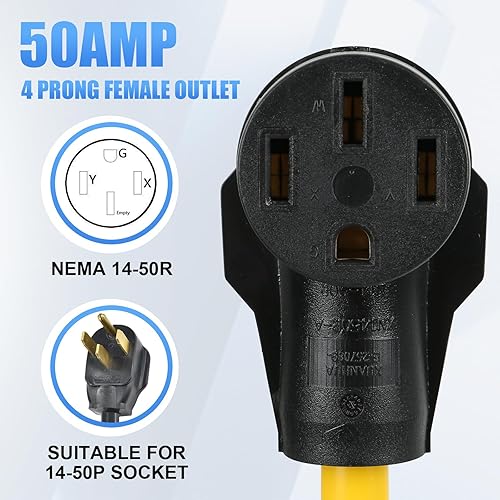 Miniatura 3 de AQQHSAIN NEMA 5-15P macho a 14-50R hembra, cable adaptador resistente de 50 amperios a 15 amperios 110 V EV cargador adaptador de alimentación