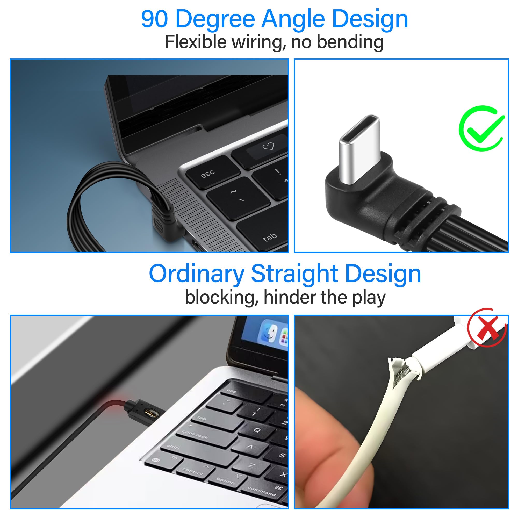 Câble De Chargeur USB De Type C à C PD 3.1 240W à Angle Droit, Cordon De Charge Rapide, Tressé, Résistant à 90 Degrés, Pour Ordinateur Portable, PC, Tablette, Téléphone, Interrupteur