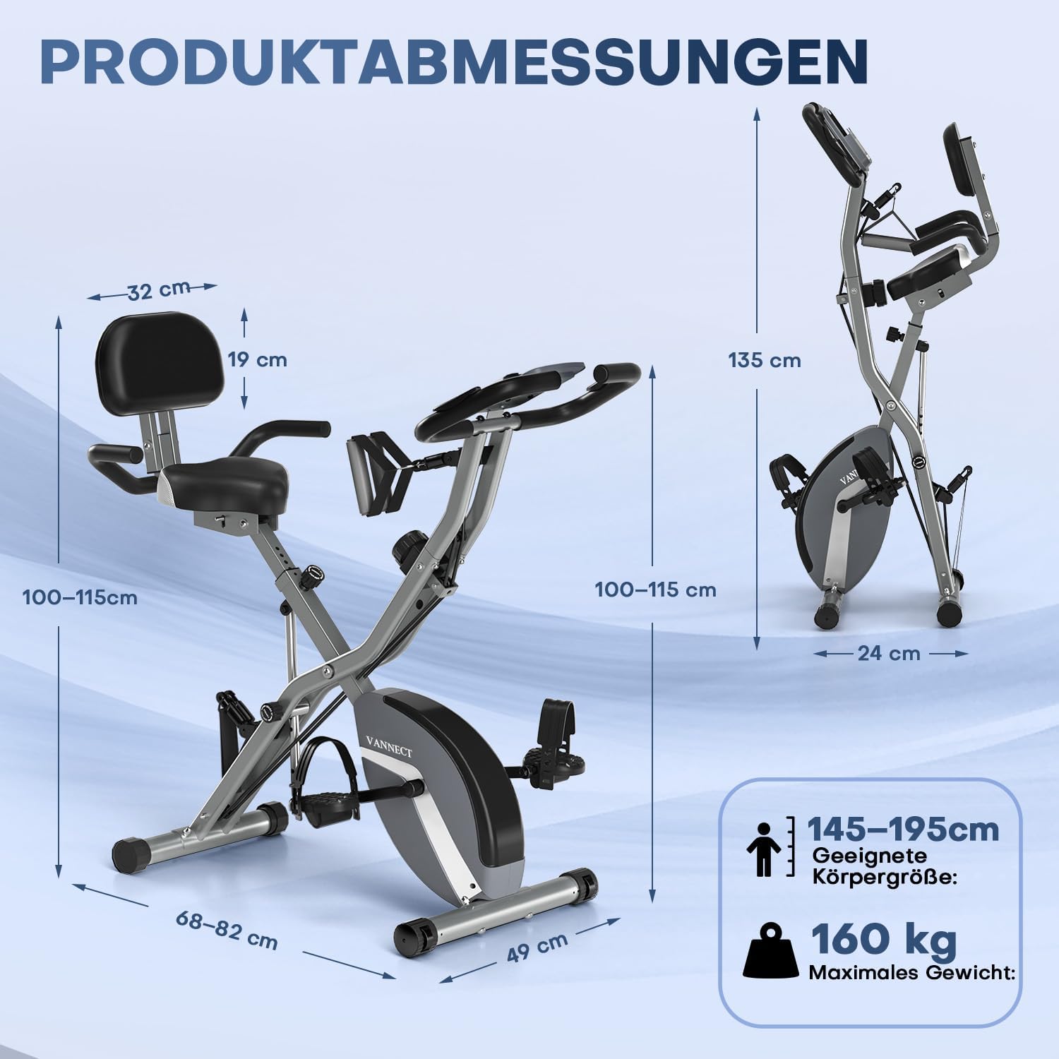Image showing the product dimensions and how it folds for storage, highlighting its space-saving design.
