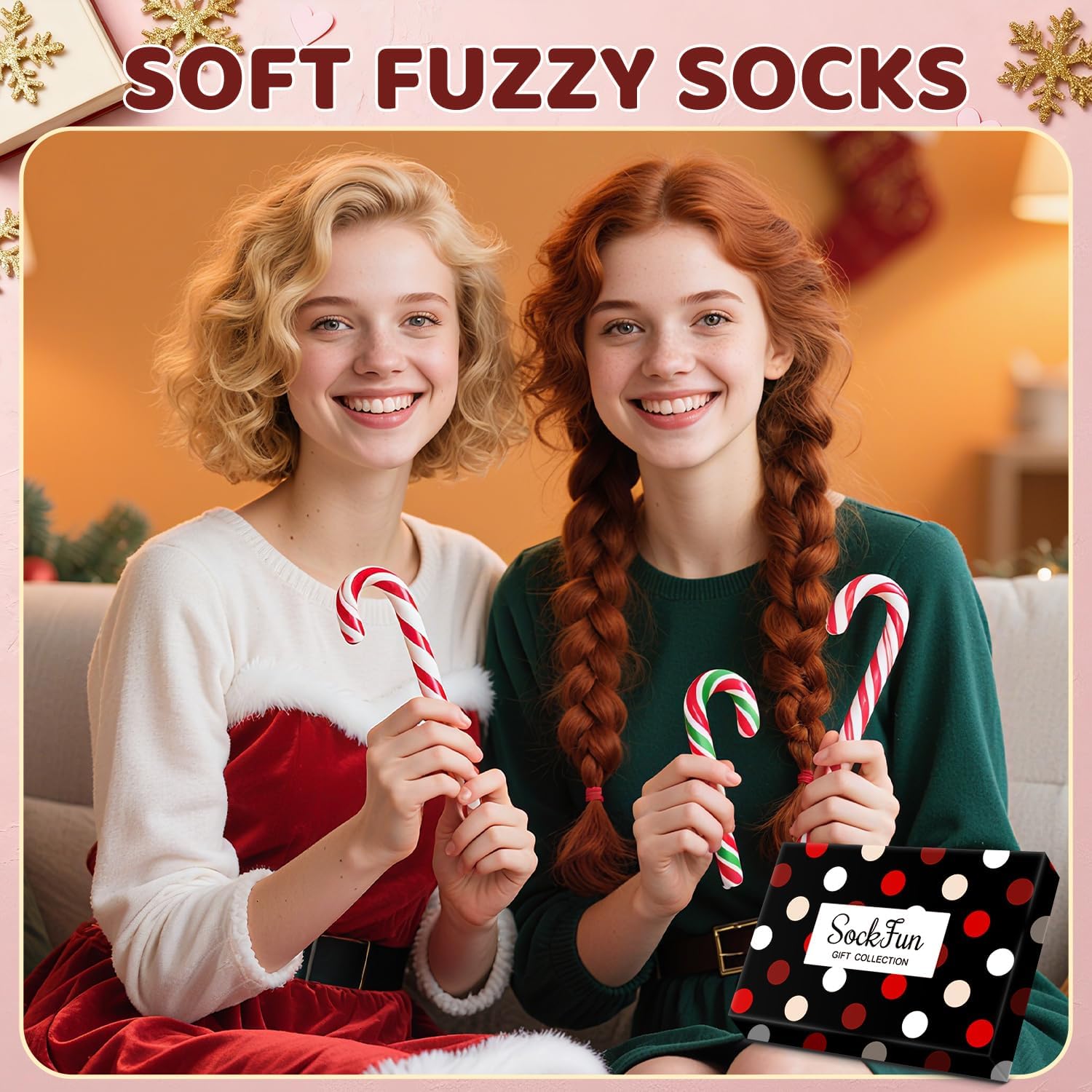 Slipper Socks for Women Girls - Sherpa Animal Cat Buffalo Plaid Stocking Stuffer - Image 2