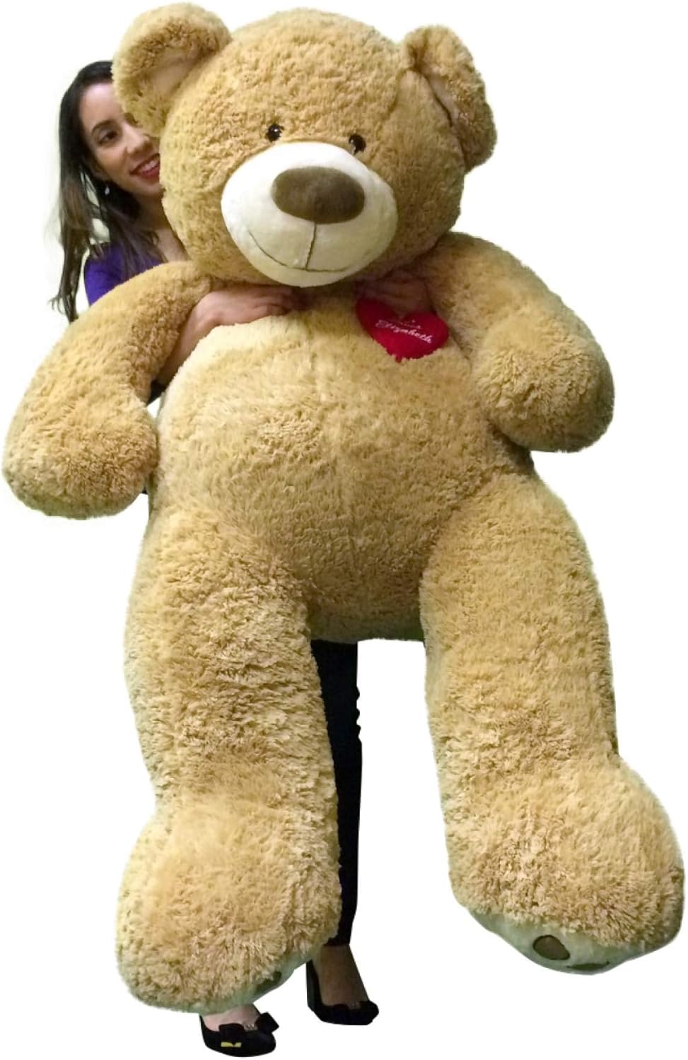 Flash Deals - 70% OFF Big Plush Personalized Heart on 5 Foot Giant Teddy Bear, Heart on Chest is Customized with Your Message