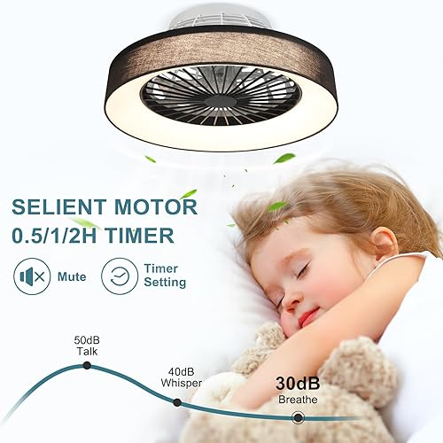 Miniatura 5 de DLLT - Ventilador de techo moderno de montaje empotrado con luces, 18.5 pulgadas, regulables, de perfil bajo, con control remoto, cambio inteligente
