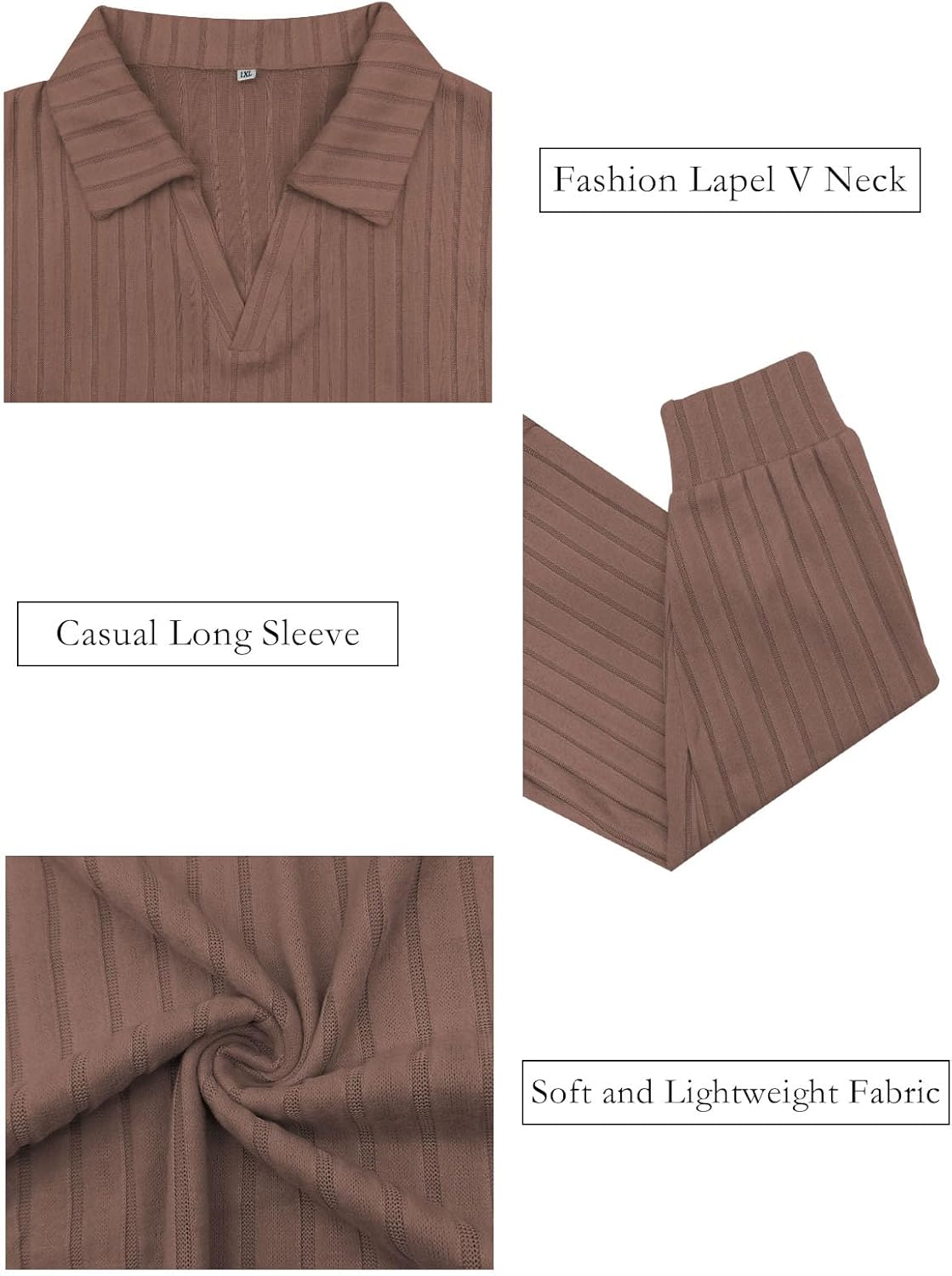 ROSRISS Plus Size Tops for Women Casual Knit Sweaters Going Out Lapel V Neck T-Shirts Lightweight Long Sleeve Blouses - Image 5