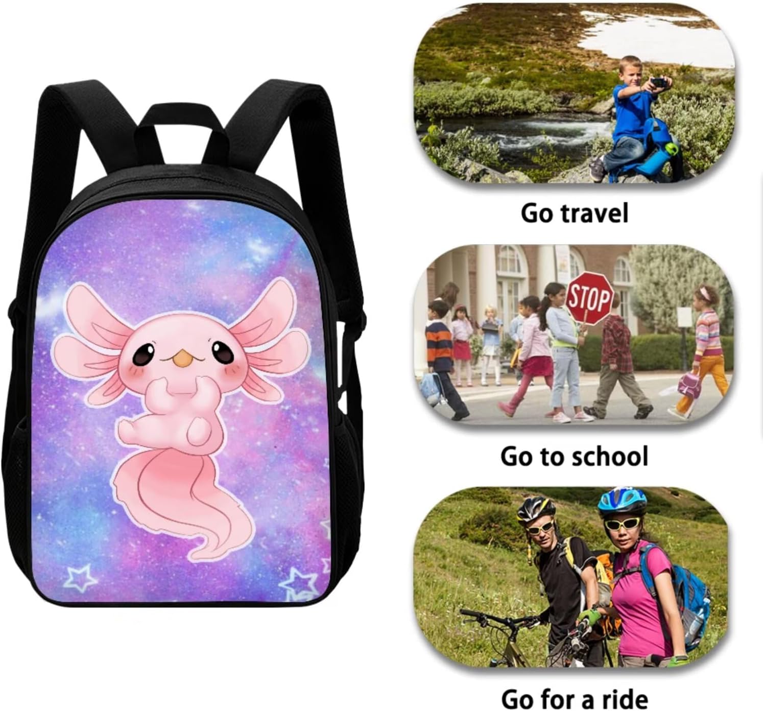 Ystardream School Bags for Girls 10-12 Axolotl Backpack for Girls with Lunch Box Pencil Case 4 Pcs Purple Galaxy Bookbag Laptop Backpack Set for Kids Boys Preschool Boys