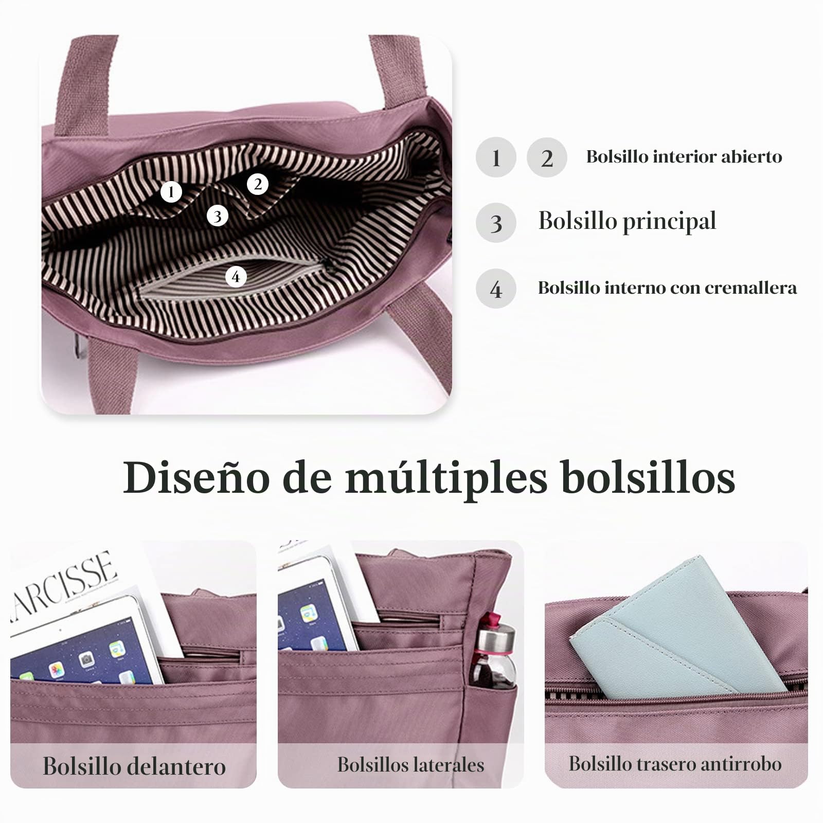 CORIOS Bolso de Mano para Mujer Bolsas de Nylon Impermeable Bolso de Hombro Bolsa de Ocio Bolso Shopper Multifuncional Bolso Tote para Viajes Compras Citas Trabajo Café