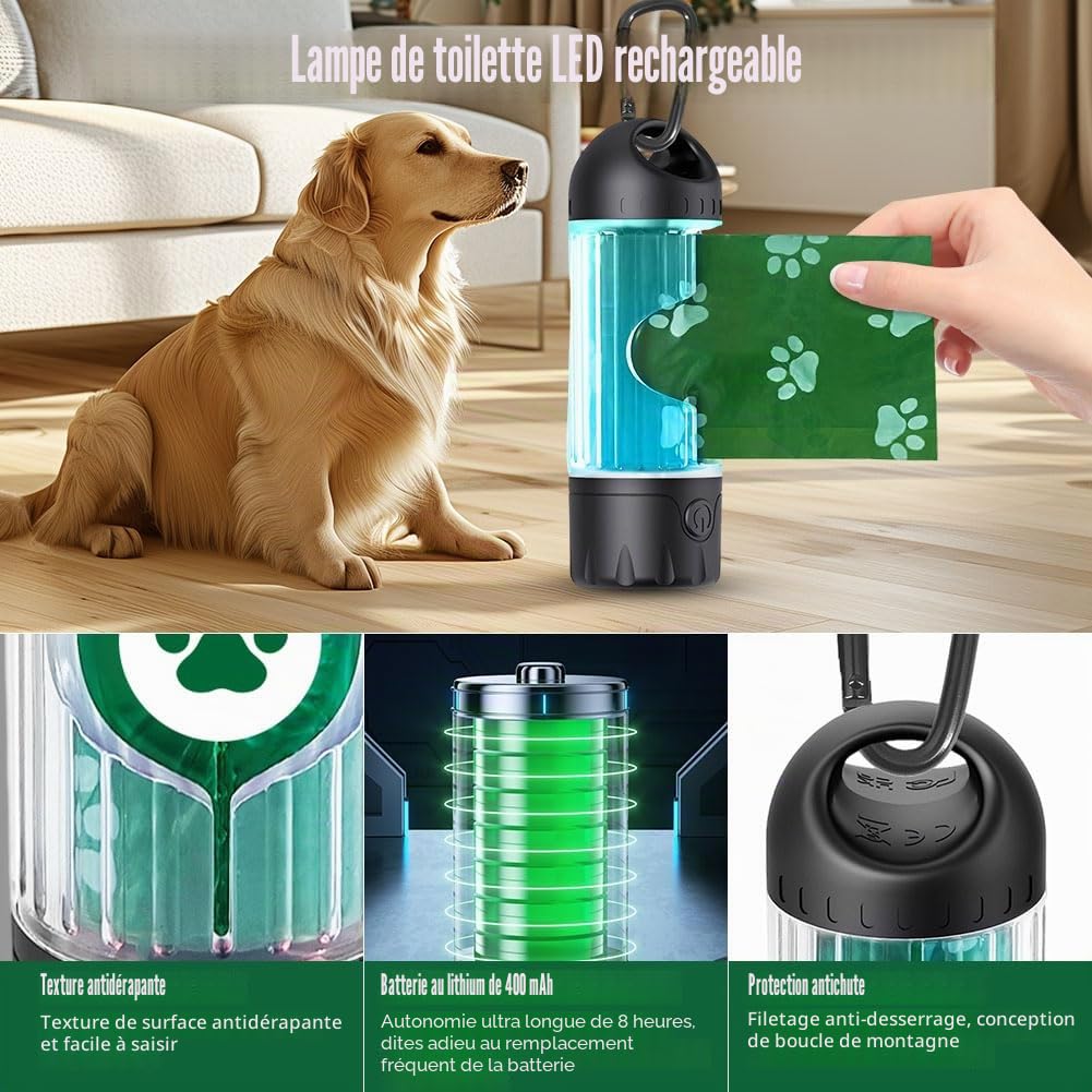 2025, distributeur de sacs à excréments avec lampe de poche, IPX 6, étanche, avec 7 couleurs, veilleuse USB-C rechargeable, classeur d'excréments pour chien, équipé de sacs à ordures