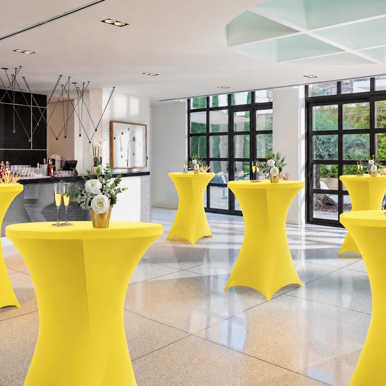 Lot de 3 Housse Mange Debout 80x110cm, Jaune Nappe de Table Haute en Spandex pour Bistro, Mariage, Bar, Hôtel, Banquet, Cocktail