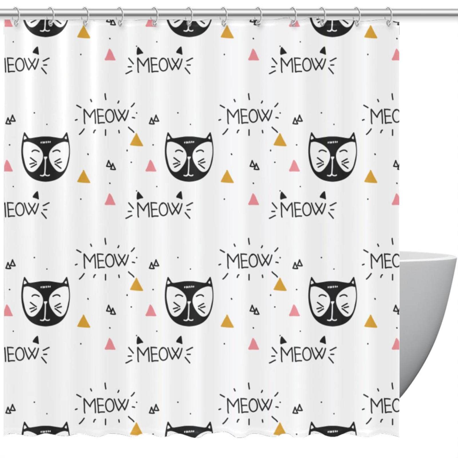 Rideau de douche chats noirs imperméable de taille standard 183x183 cm