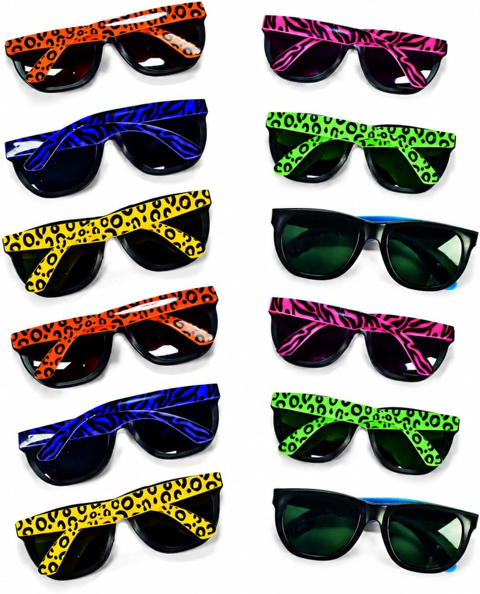 Fun Express Animal Print Neon Sunglasses, 12 Pieces