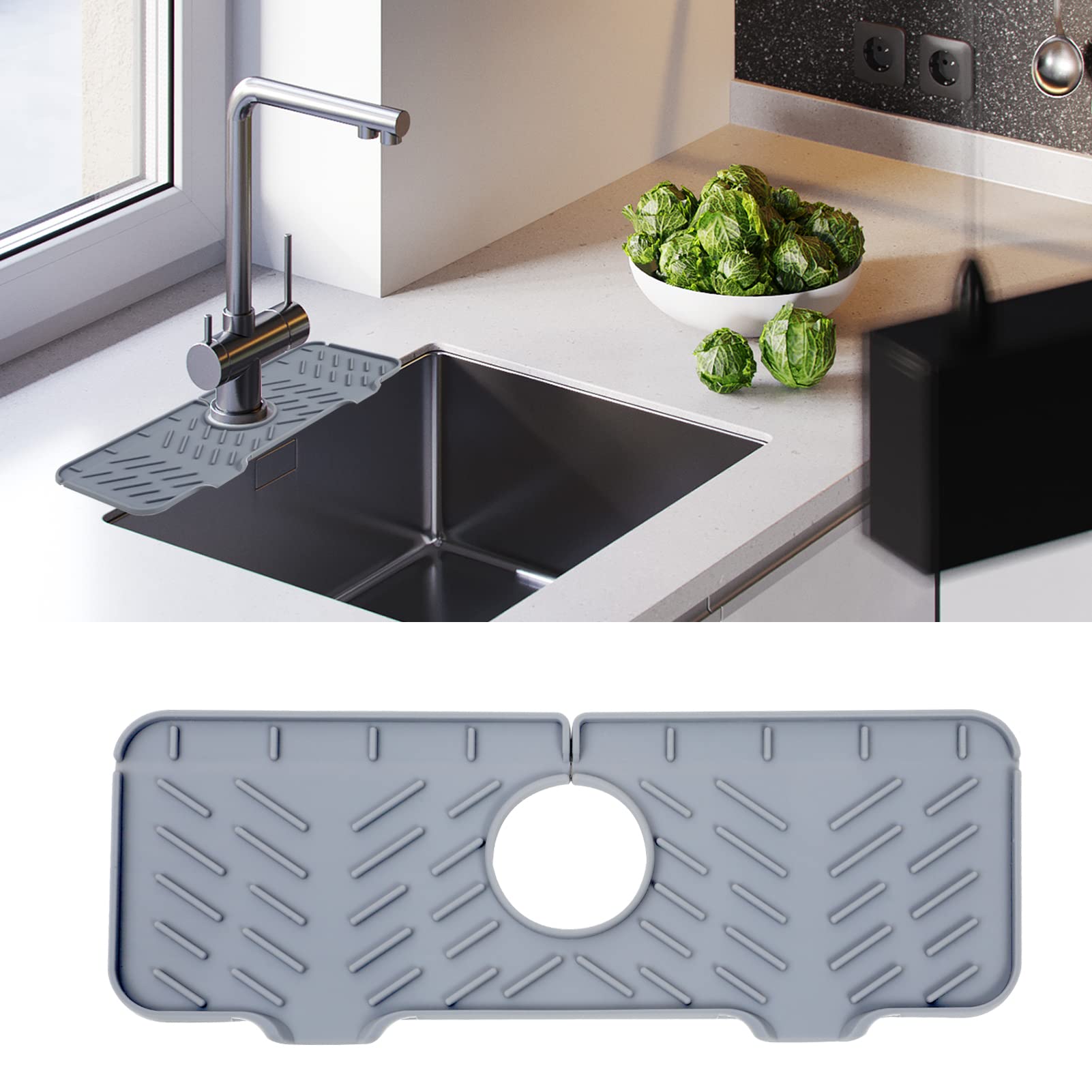 Silicone Faucet Handle Drip Catcher Tray, Faucet Handle Drip Catcher Mat, Sink Protectors Sponge Holder Kitchen Sink Splash Guard for Kitchen Sinks, Bathrooms, Outdoor, RV.