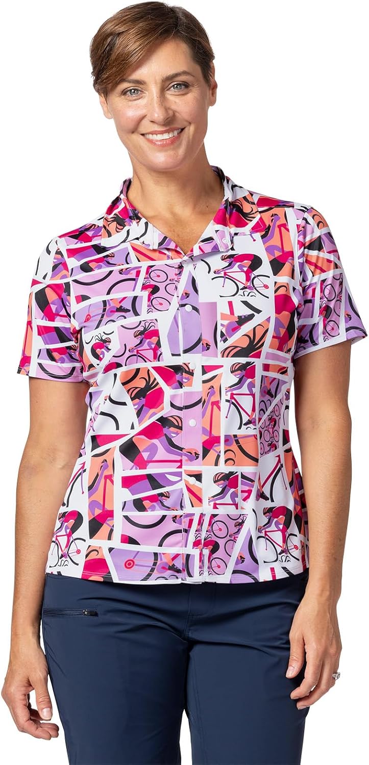 Terry Snap Shirt Cycling Jersey Women Button Up UPF 50+ Performance Top for Casual Urban Active Lifestyle Riders