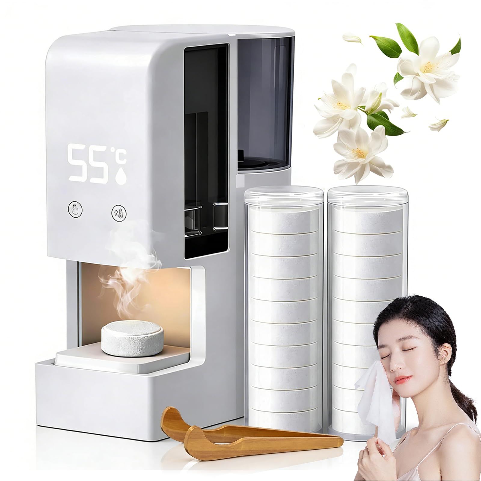 Automatischer warmer Handtuchspender, 2026 Upgrade mit 5 Sekunden Schnellheizung, 55 °C Konstanttemperatur für Gesichtspflege Spa Bad Zuhause (Machine+40 Towels)