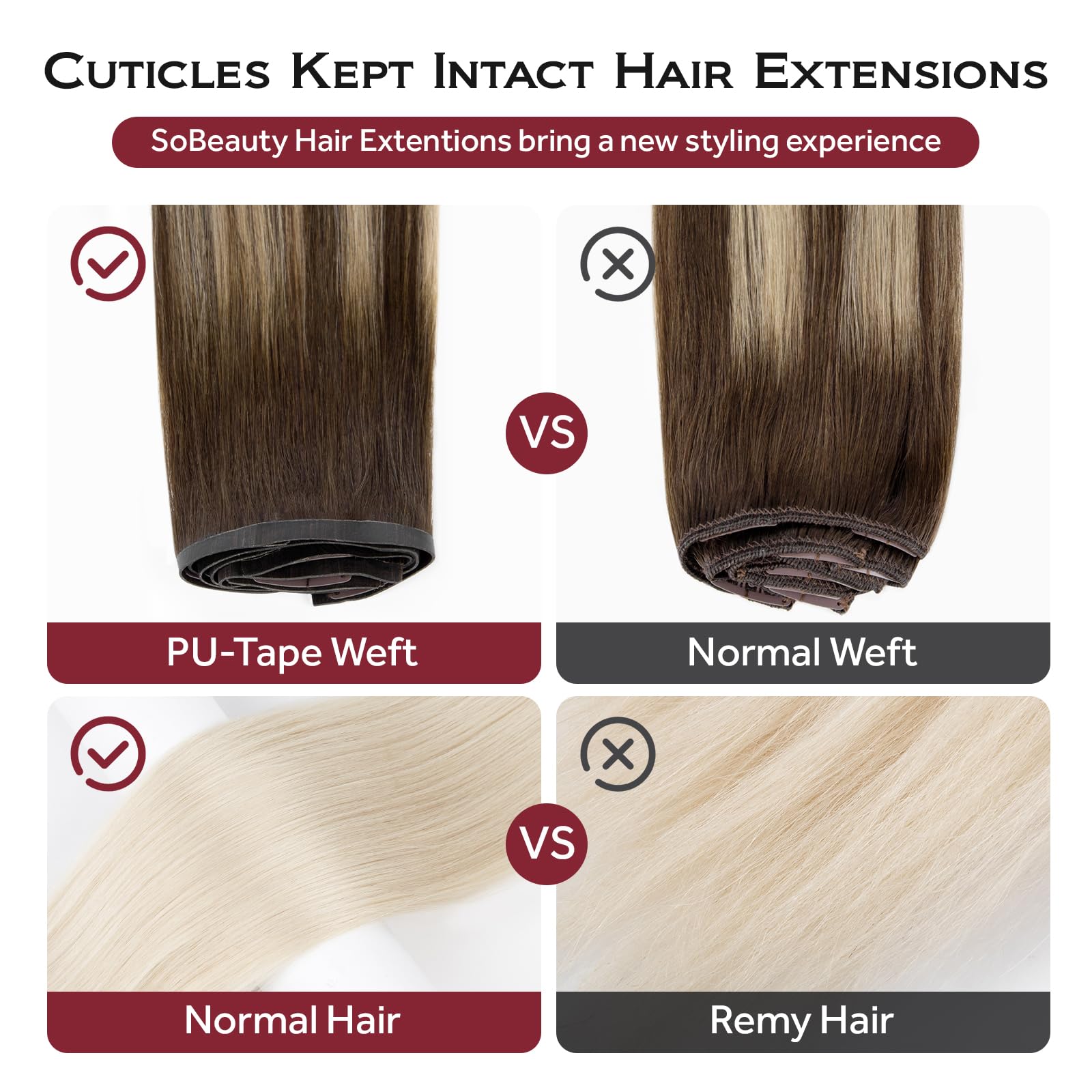 SOBEAUTY Clip in Hair Extensions, 100% Real Human Hair Remy Natural Volume Hair Extensions - Image 4
