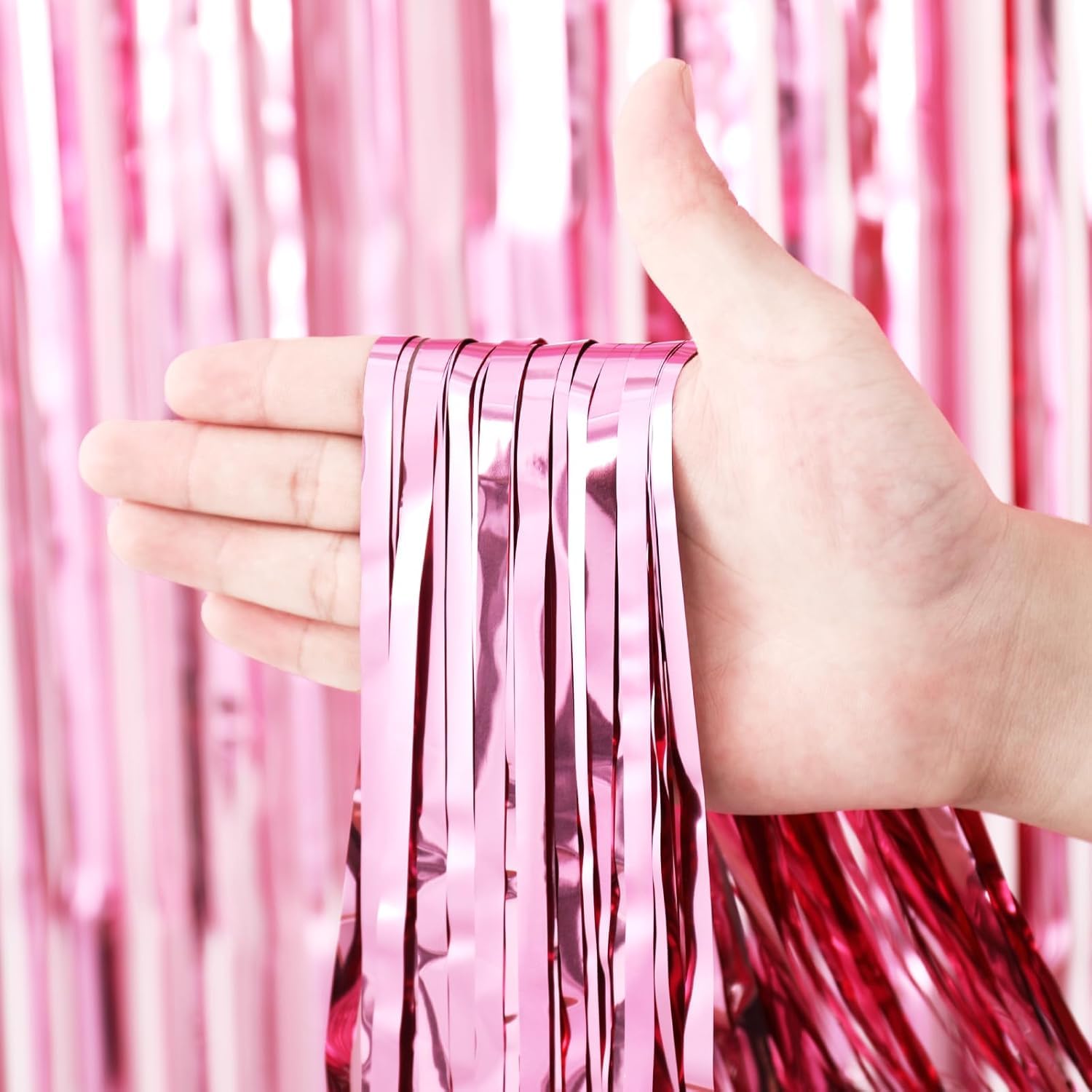 Foil Fringe Tinsel Party Curtains for Photo Backdrop | Fringe Curtains for Decoration | Foil Curtains for Birthday Decoration, Anniversary, Bachelorette, Valentines Day (Light Pink)-image-46