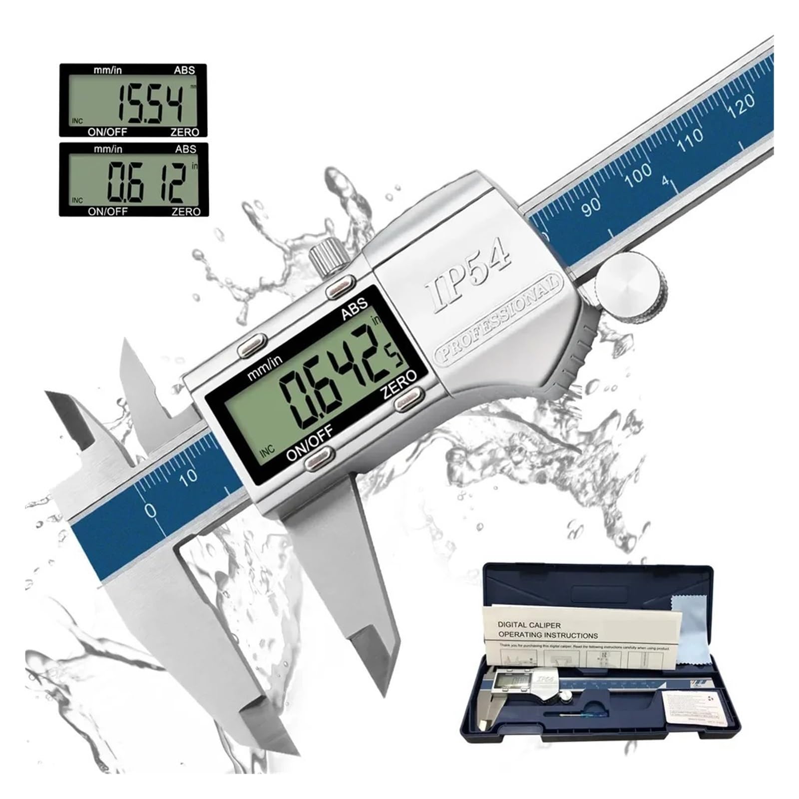 Calibrador digital, Calibrador digital electrónico de 150 mm Vernier inoxidable Herramienta de medición de acero IP54 de alta precisión para bricolaje/hogar