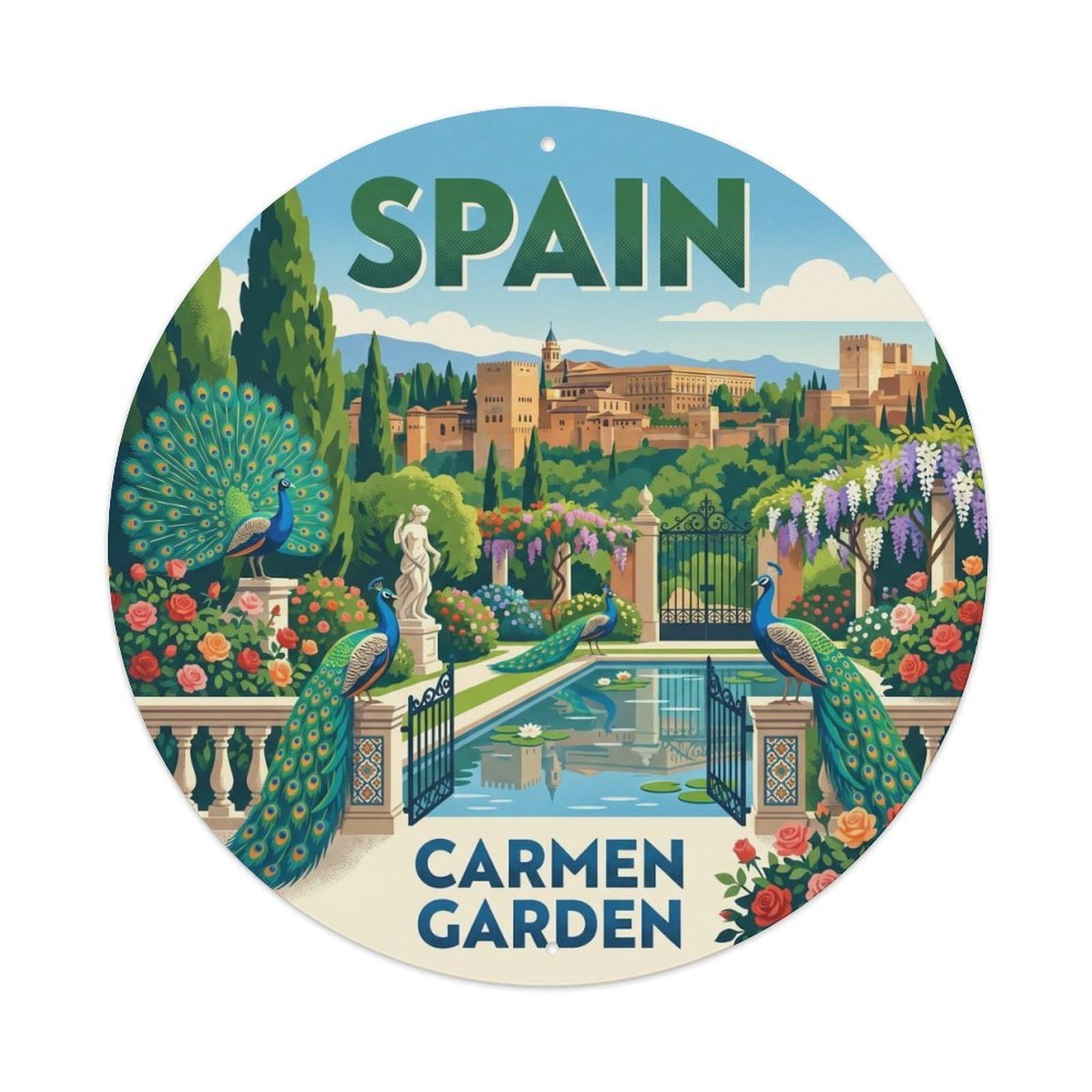 Granada Carmen De Los Martires Spain Landmark Travel Metal Tin Sign