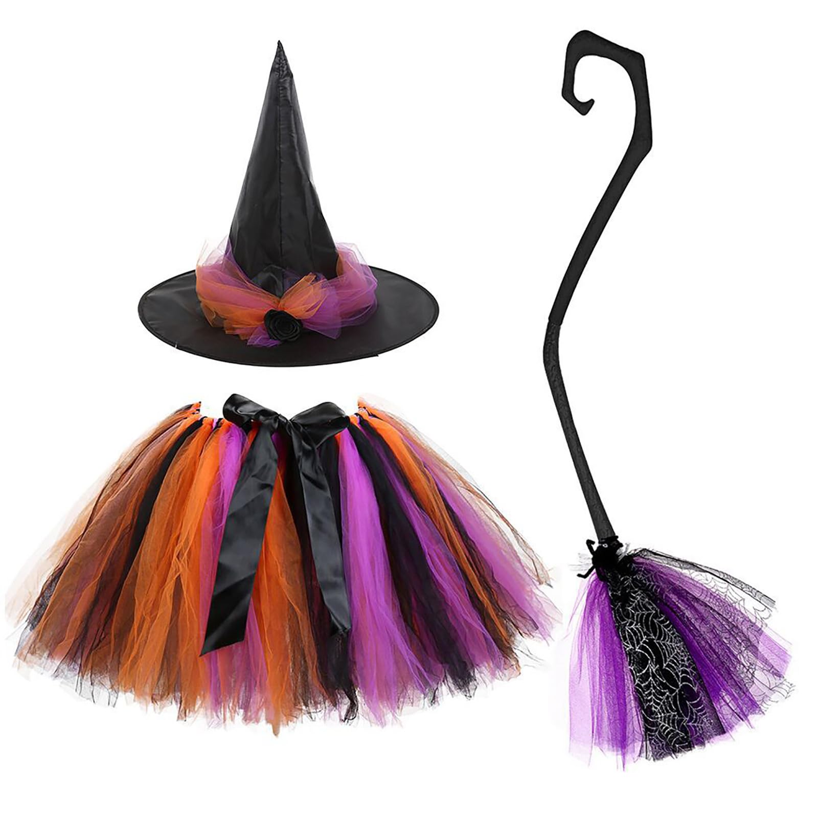 Genérico Conjunto Falda Tutú Halloween Niñas Disfraz Sombrero Escoba Pequeñas Bailar Vestir