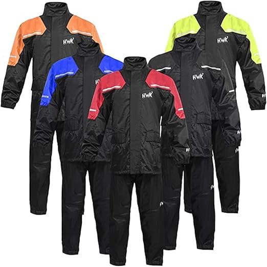 HWK Motorcycle Rain Suit for Men and Women, Two-Piece Waterproof Motorcycle Rain Gear with Reflective Jacket and Pants, All-Season Weatherproof Protection for Riding, Hi-Vis Orange, 3X-Large