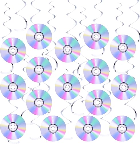 Miniatura 1 de 32 decoraciones de fiesta de los años 90, decoración de pared con diseño de espirales para colgar en CD y disco para fiestas musicales, Y2k, años