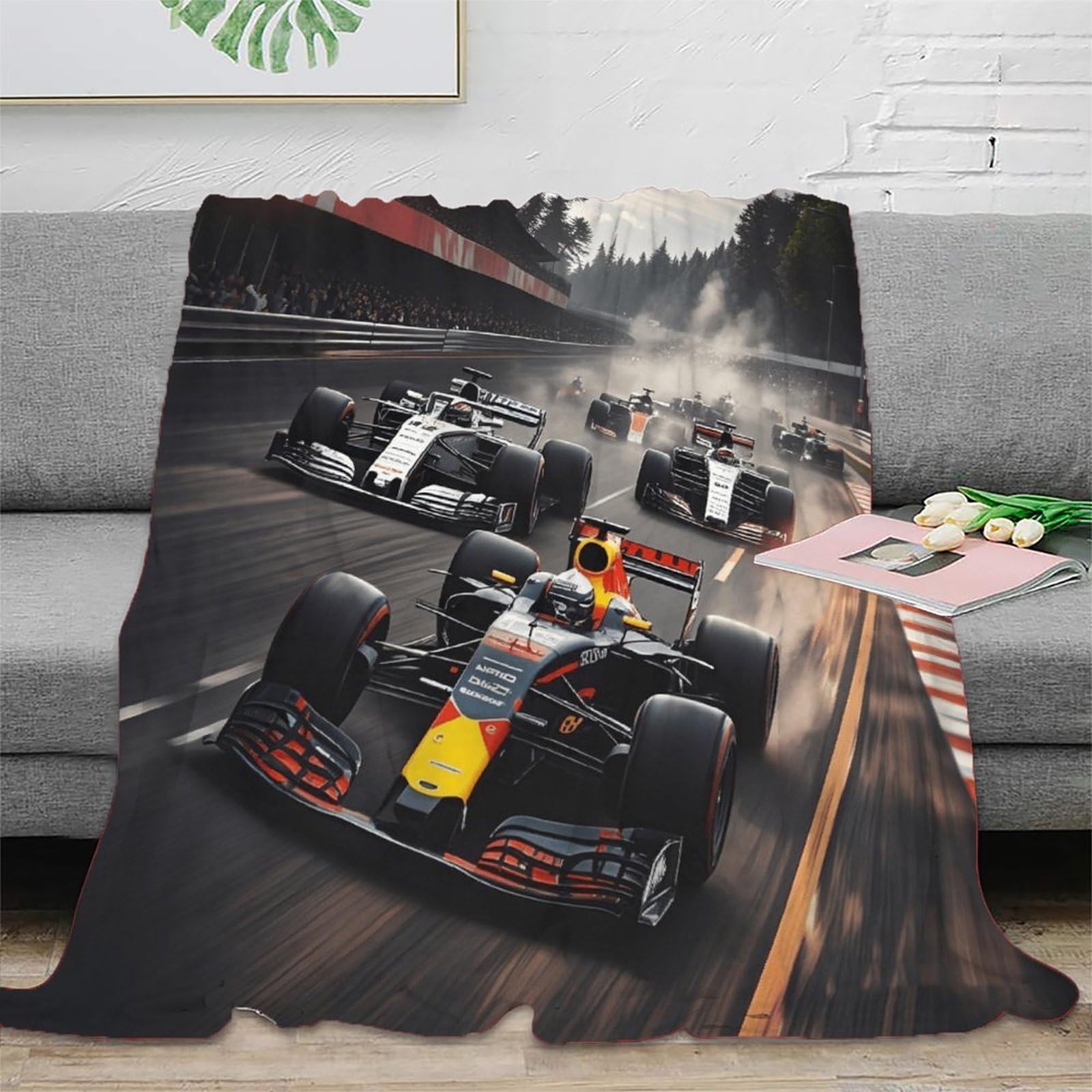 80 x 90 cali (200 x 230 cm) Super ciepły koc polarowy Formulaa Racing, wysokiej jakości sztuczne futro, miękki i wygodny polar, narzuta na sofę wyścigową, bardzo miękka i puszysta