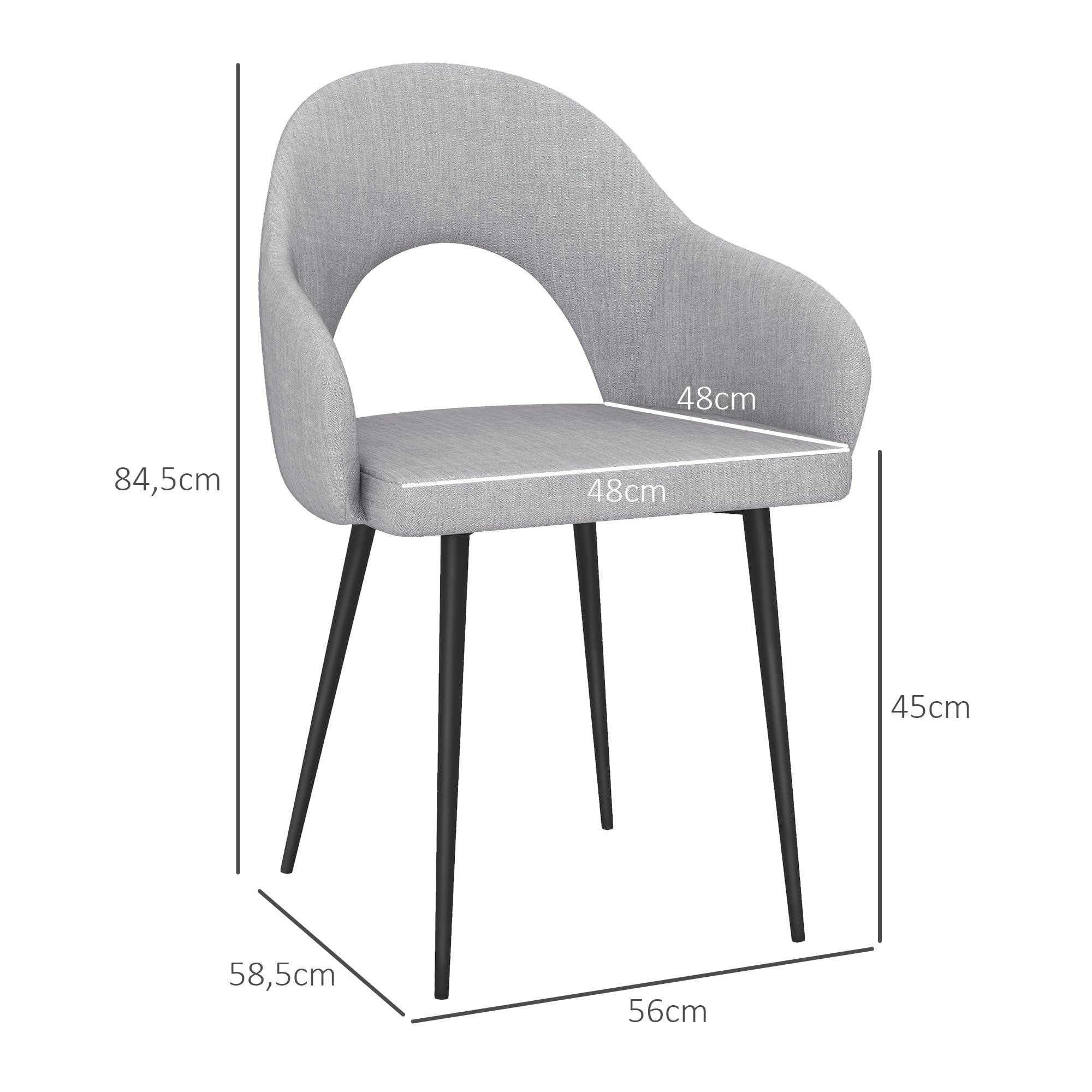 HOMCOM 2-delige eetkamerstoelen stoelen voor eetkamer met ademende