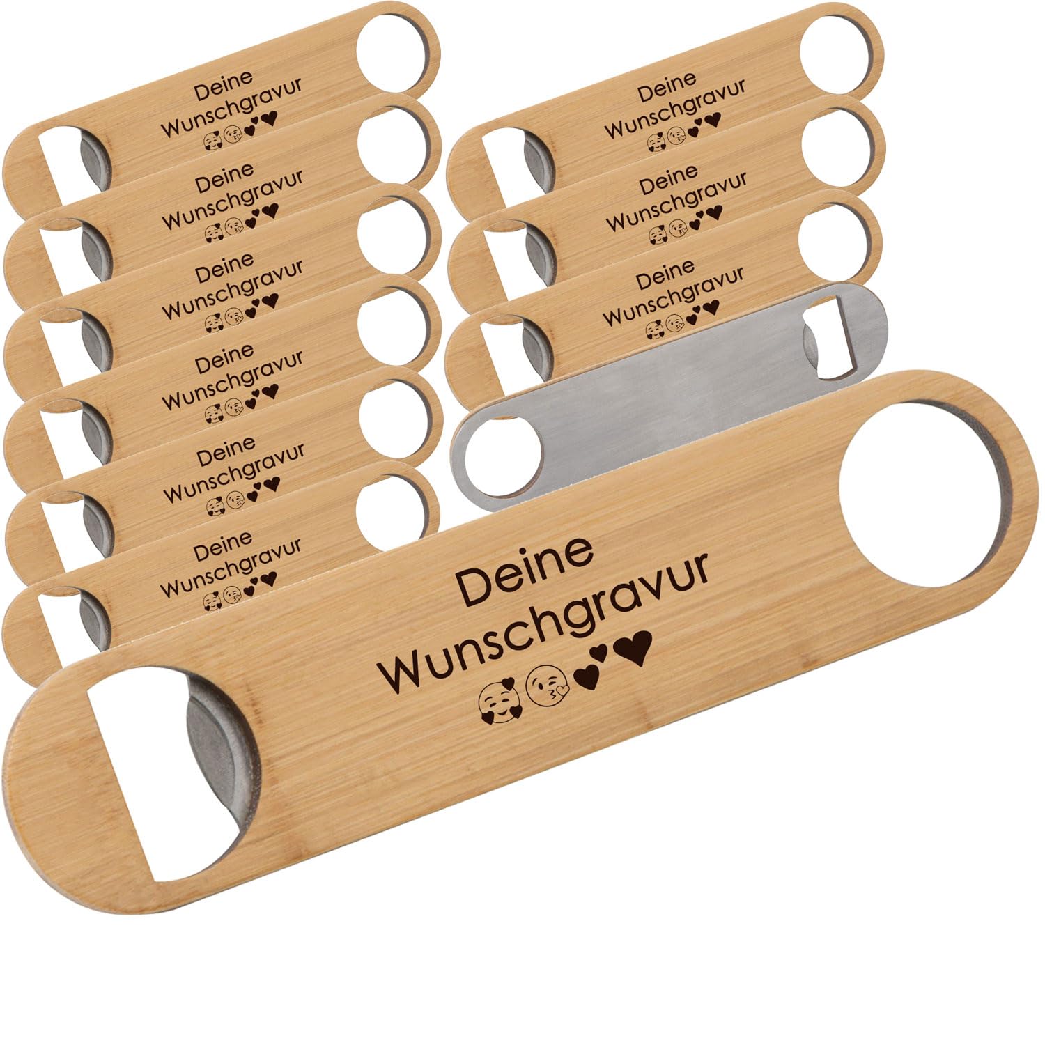 Flaschenöffner mit Gravur | Bambus Edelestahl | Personalisierter Flaschenöffner | Geschenkidee | Werbegeschenke | (50)