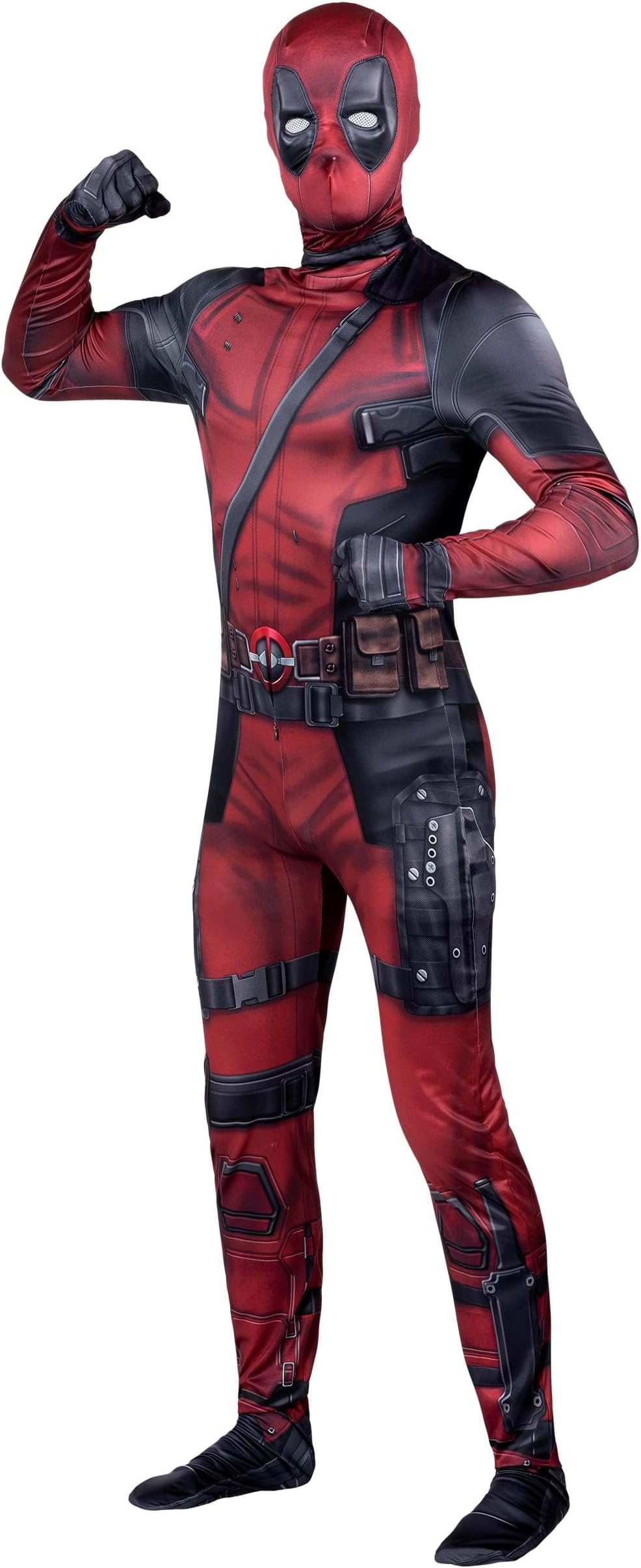 Deadpool Adult Zentai Suit Halloween Costume, Official Full Body Printed Spandex Hero Suit with Hooded Mask