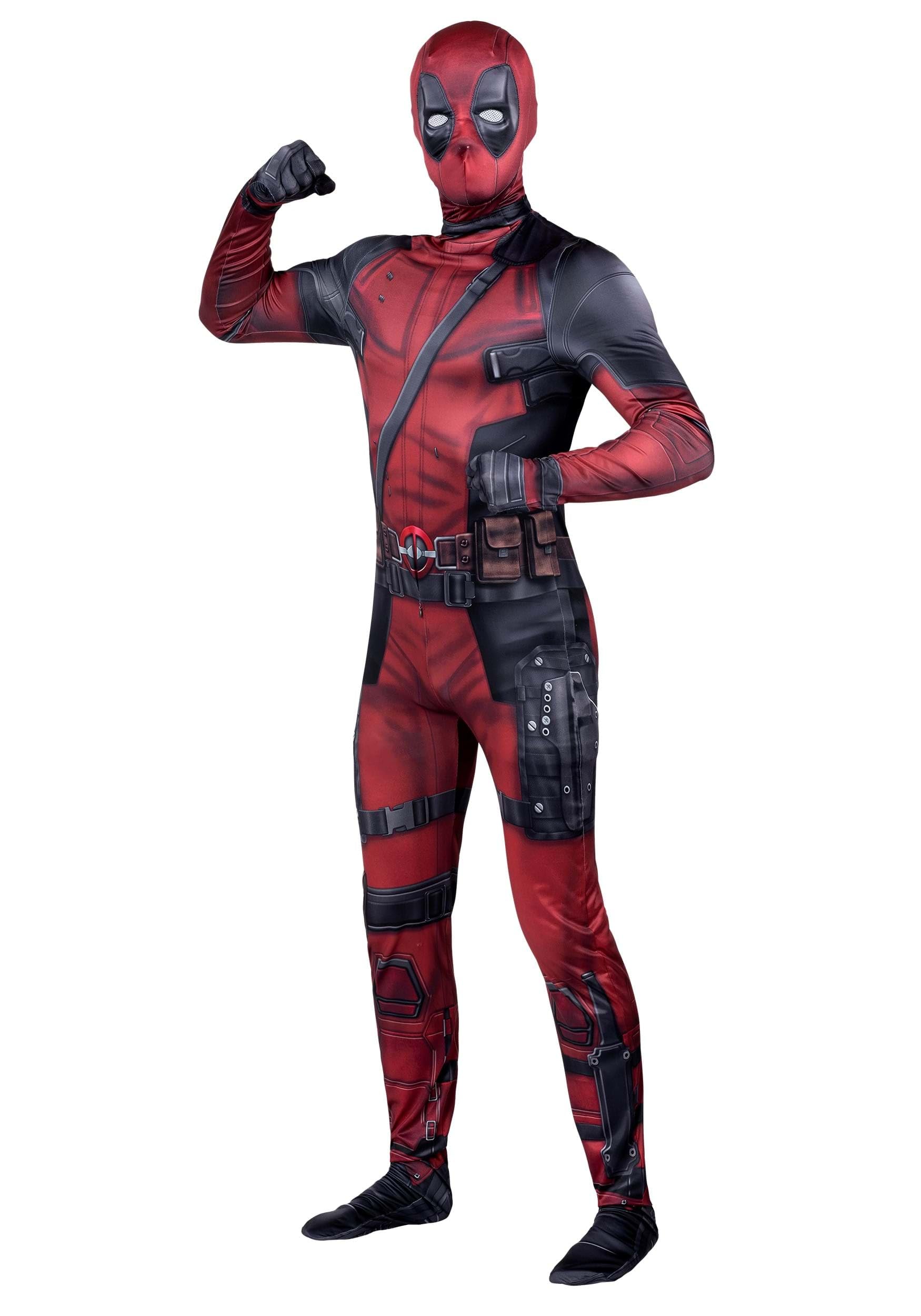 Deadpool Adult Zentai Suit Halloween Costume, Official Full Body Printed Spandex Hero Suit with Hooded Mask