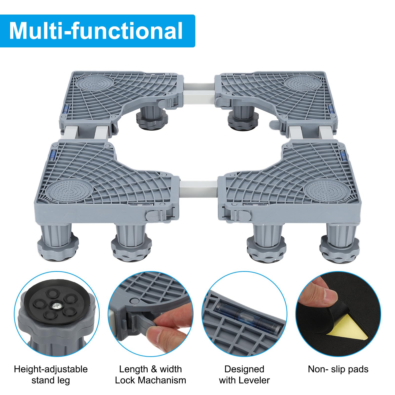 PATIKIL Soporte para Mini Nevera, Bandeja de Base Ajustable Multifuncional Antivibración para Refrigerador Lavadora Secadora Lavavajillas Aire Acondicionado, Altura de 3.9"-4.7"