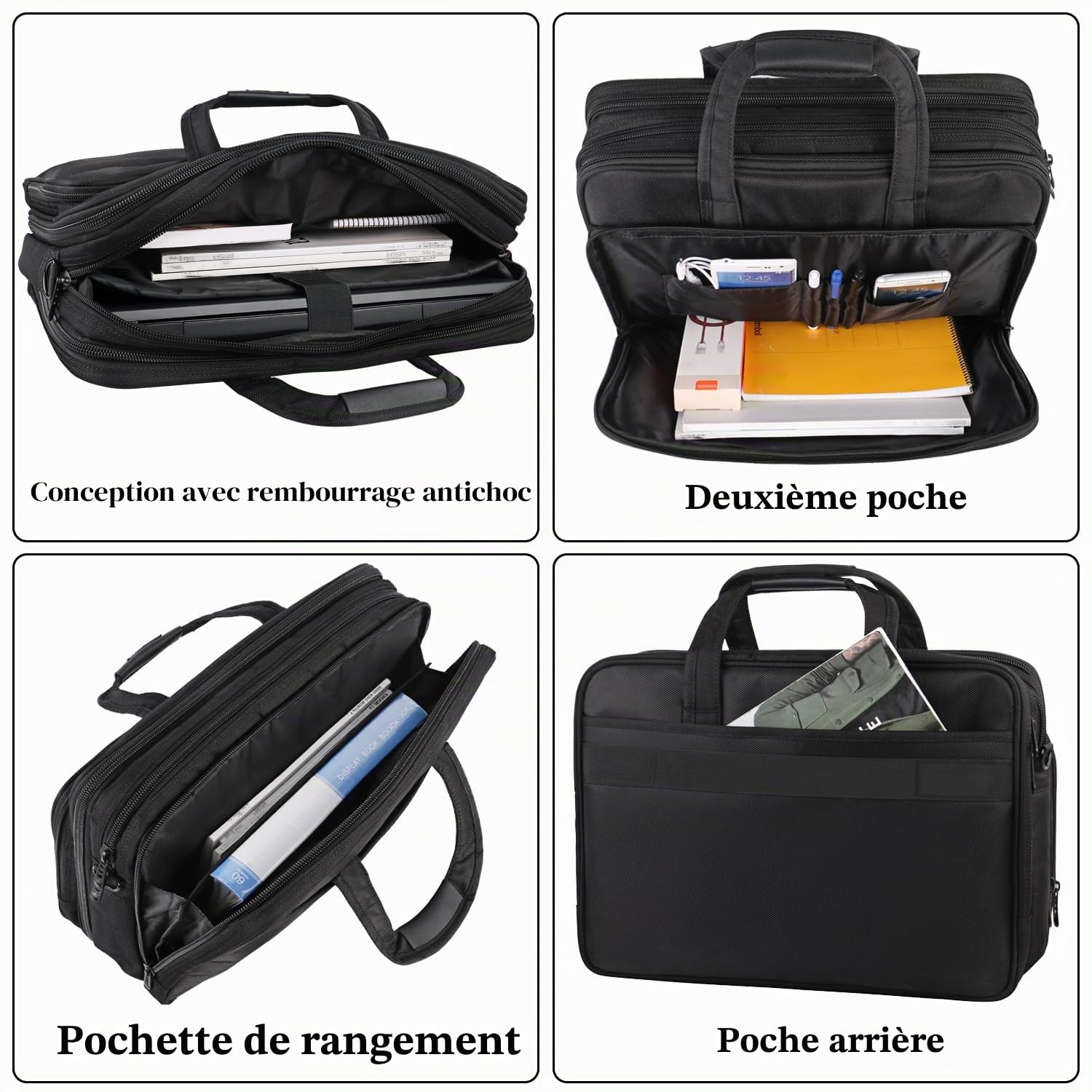 Mancro Sacoche Ordinateur Portable 17 Pouces, Mallette d'Affaires étanche Multifonctionnelle Noir