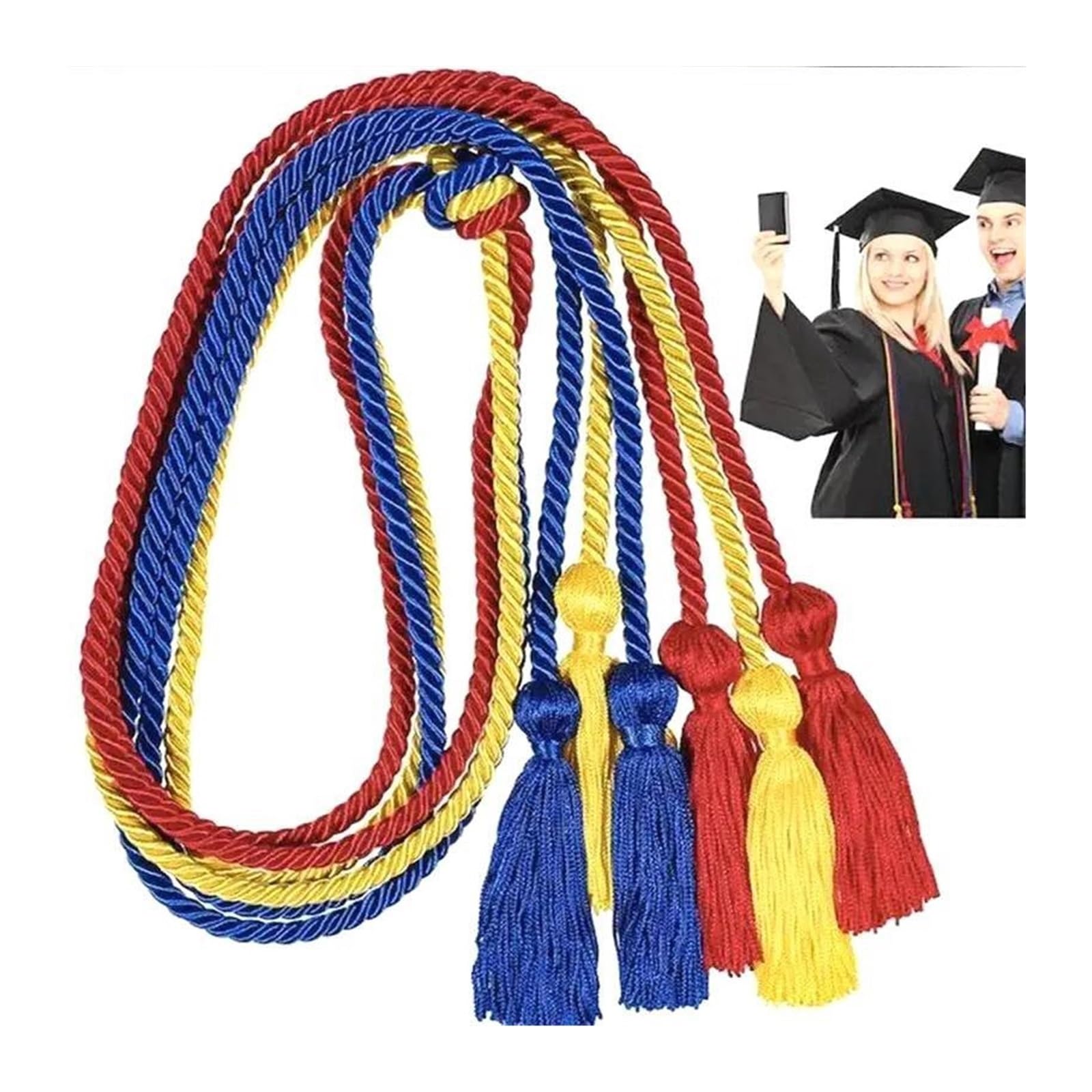 Lot de 10 cordons à pompons de 170 cm à double frange, pour remise de diplôme et rideaux