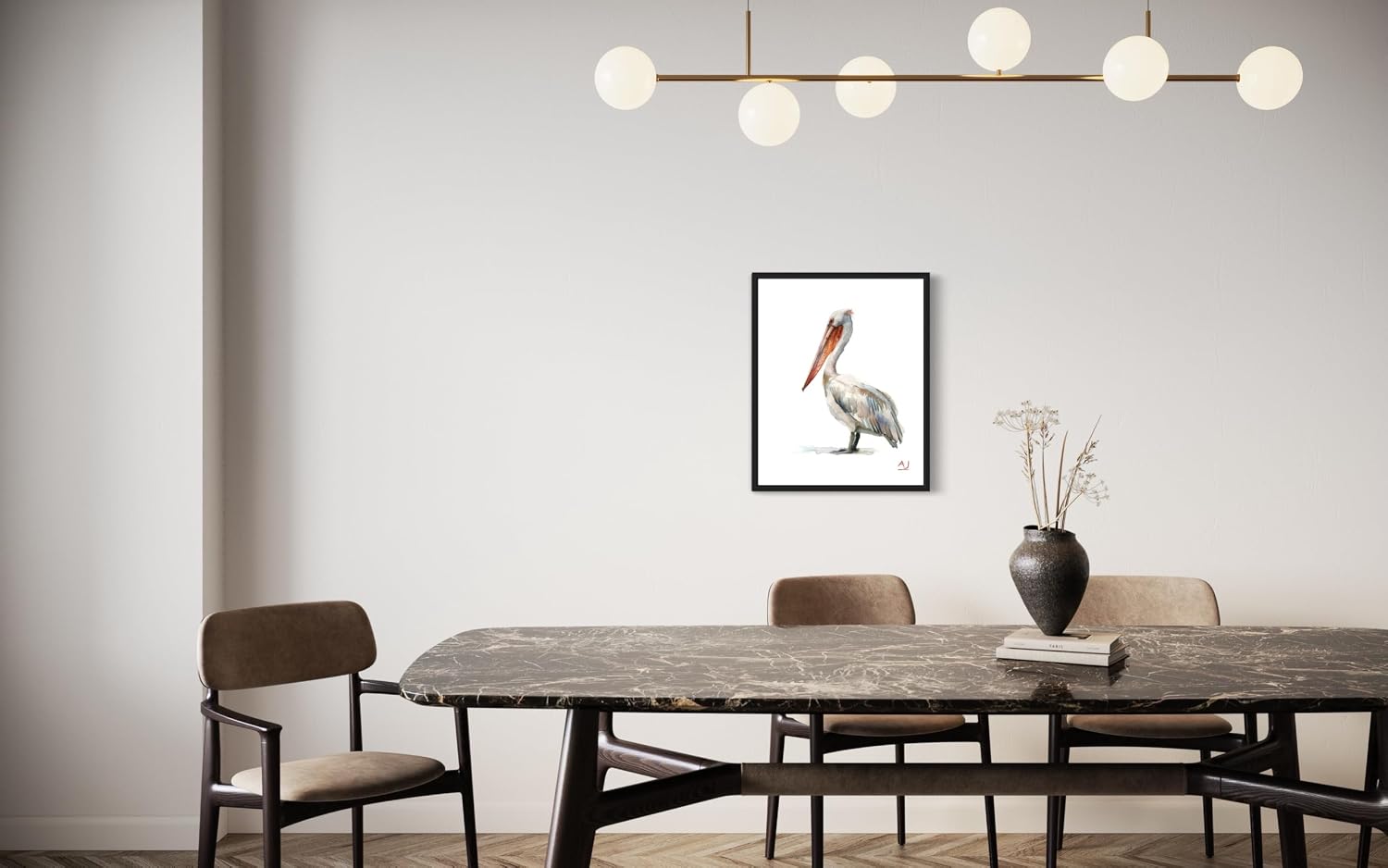 Pelican Art Print Poster, Bird Watercolor Painting, Nature Animal Wall Decor Bird Illustrations Living Room Bedroom Decorations. (Pelican, 24x36 inches + (Black Frame))