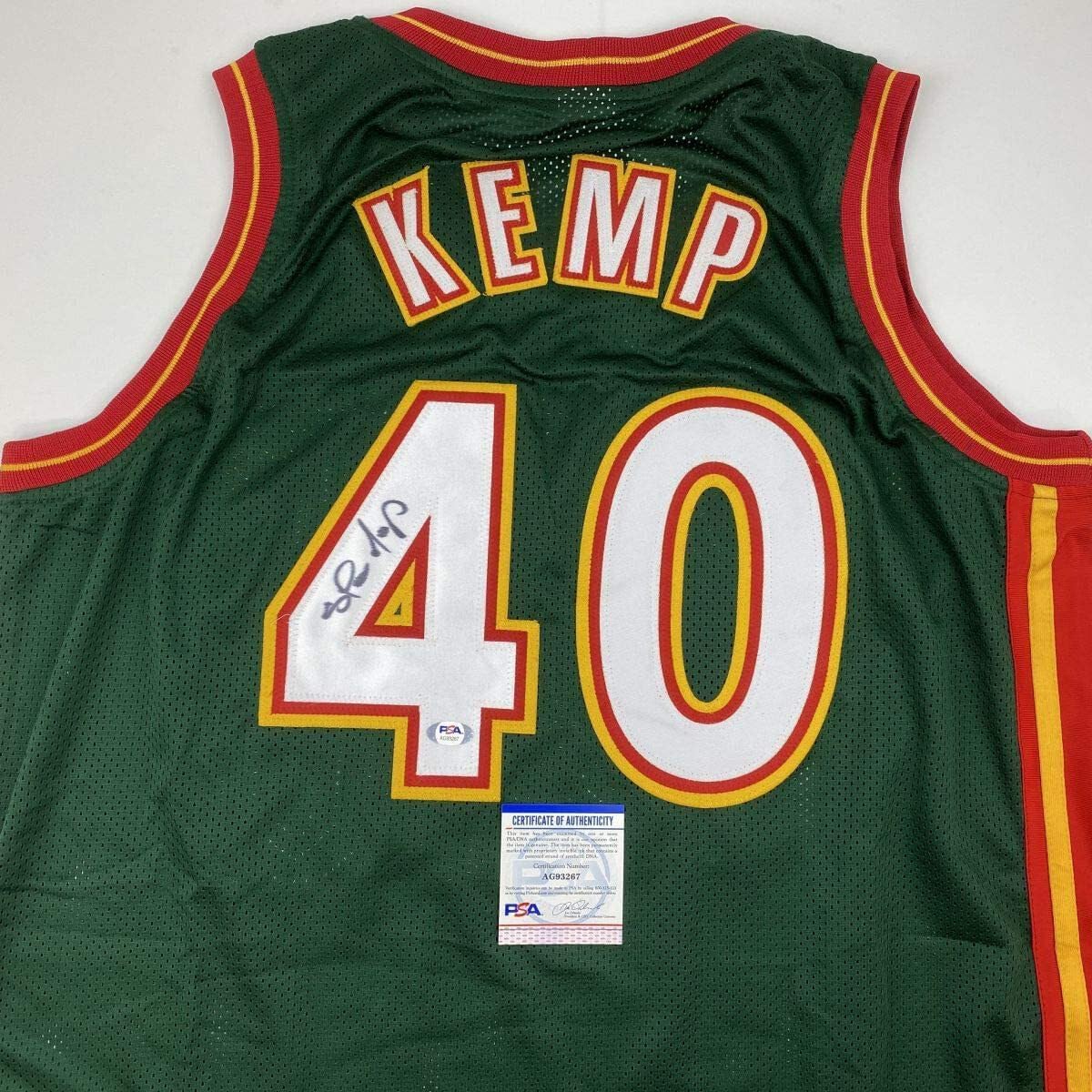 Autographed/Signed Shawn Kemp Seattle Dark Green Basketball Jersey PSA/DNA COA - Image 2