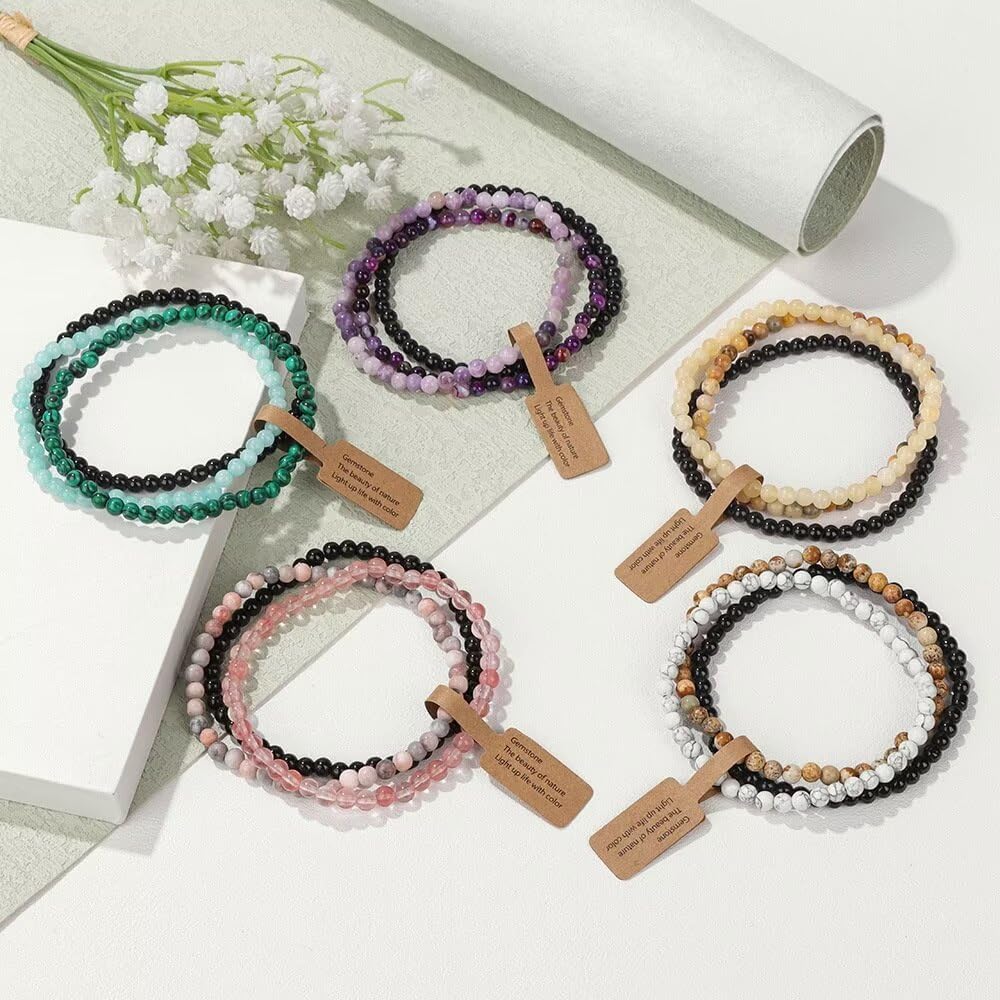 3 Piece Mini Bead Bracelet | 4mm | Premium Natural Stone Bracelet for Women – Elegant Healing Gemstone Jewelry image 5
