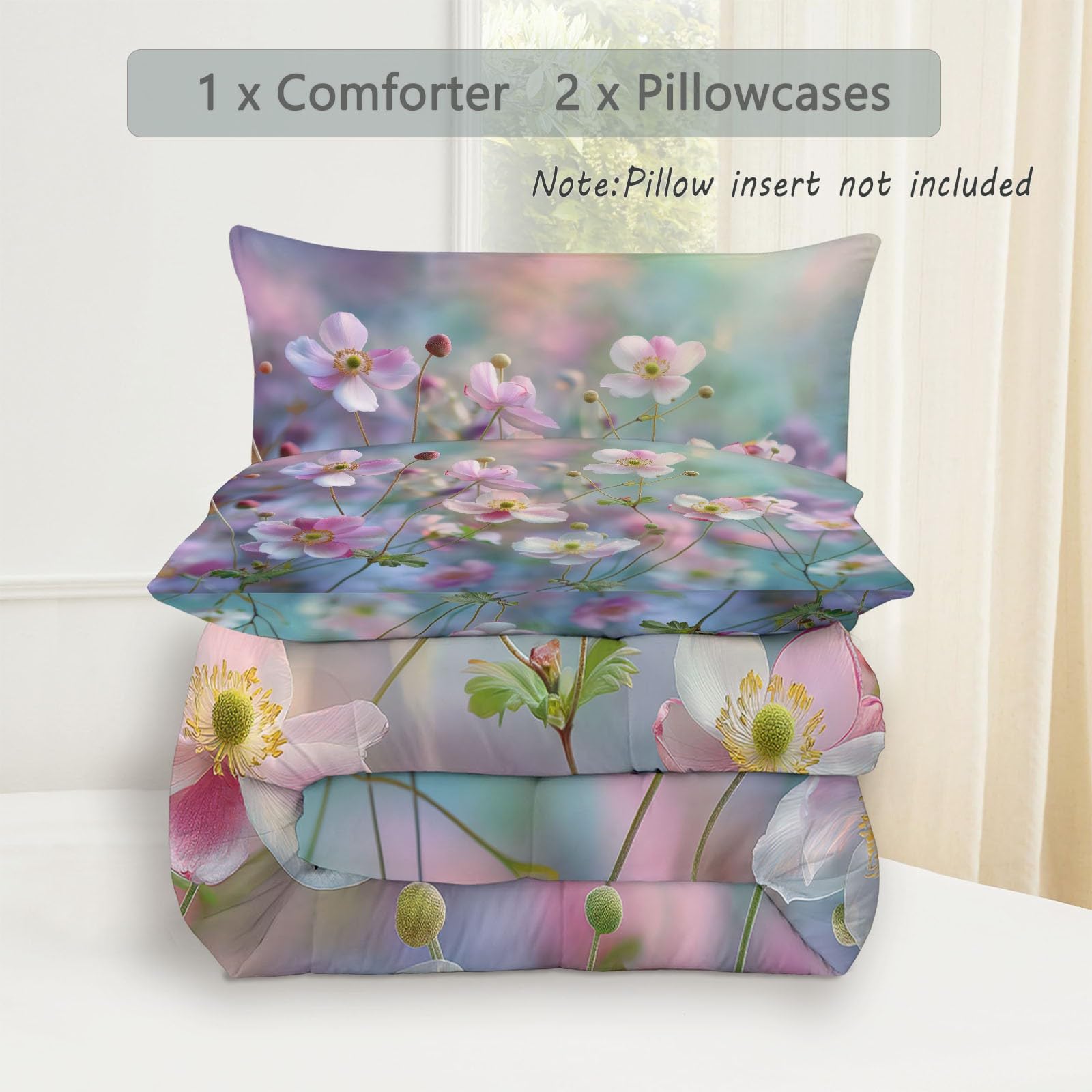 CozyRest Edredon Relleno nordico Cama Infantil Algodón - Floral Encantador Rústico Cama 105 - Bebe rellena Juego de Manta 200x200 cm con Almohada 50 x 75 cm por niños e niñas