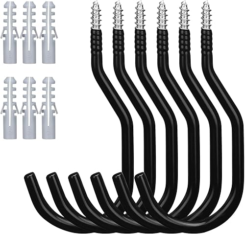 Miniatura 8 de HORUSDY Paquete de 6 ganchos de pared de metal resistentes, ganchos grandes de almacenamiento y organización de garaje para herramientas, cables