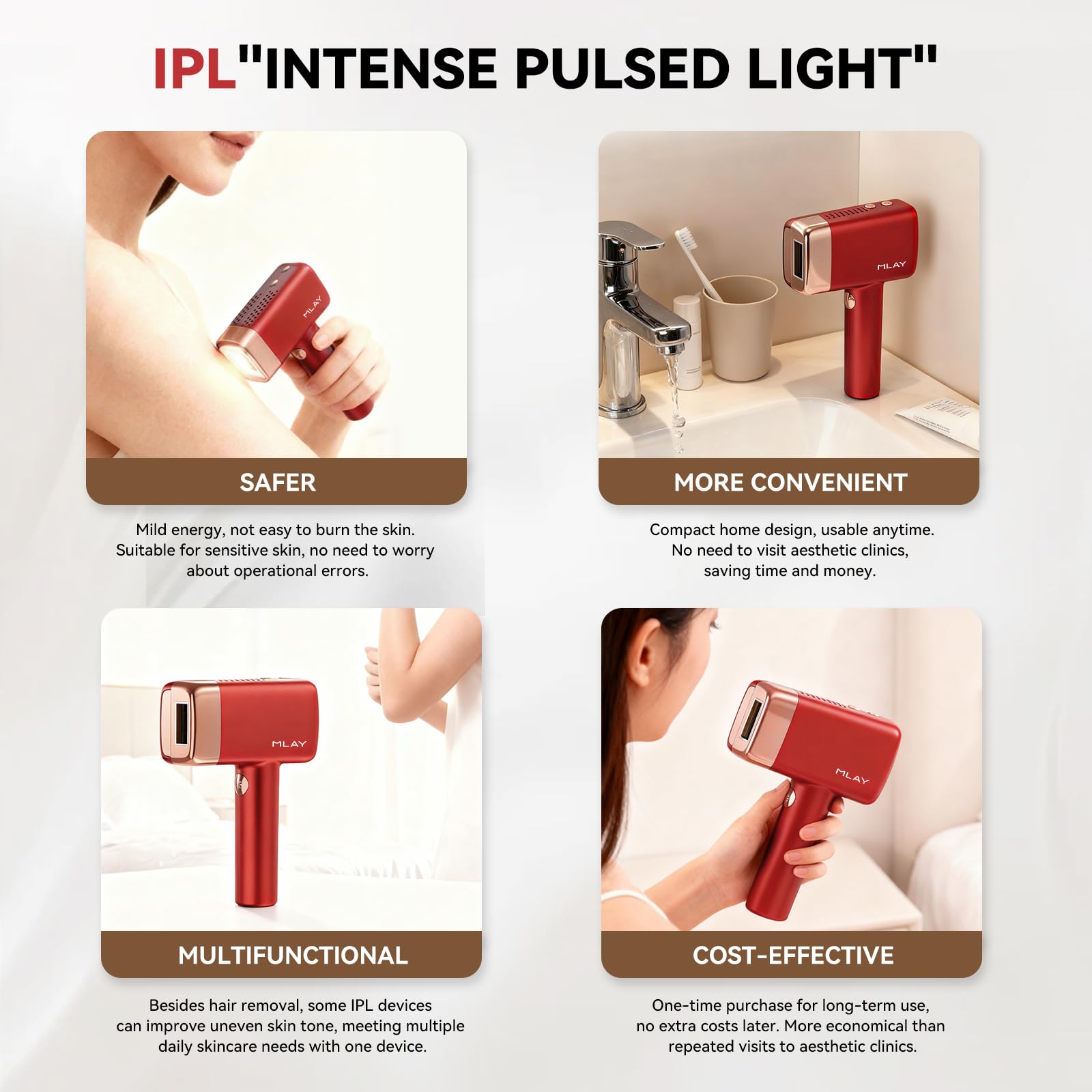 MLAY T14 Urządzenie do depilacji IPL – 96,39% redukcja włosów po 4 tygodniach, 5 milionów błysków, Bezbolesne z systemem chłodzenia (brak lasera), dla wszystkich typów skóry (czerwony)