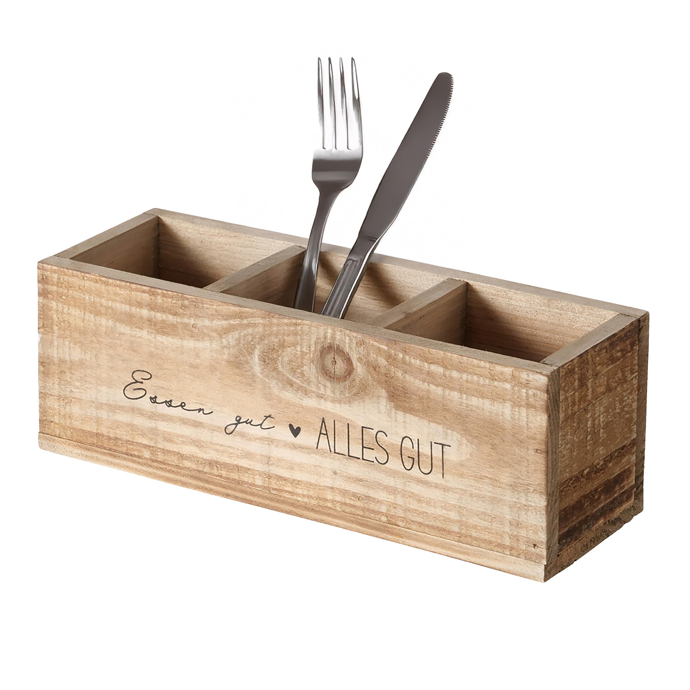 Spetebo Holz Besteck Halter mit 3 Fächern - 28 x 9 cm - Vintage Küchen Organizer Box rechteckig - Besteck Aufbewahrung Ständer Halter Korb für Küchen Utensilien Besteckkiste