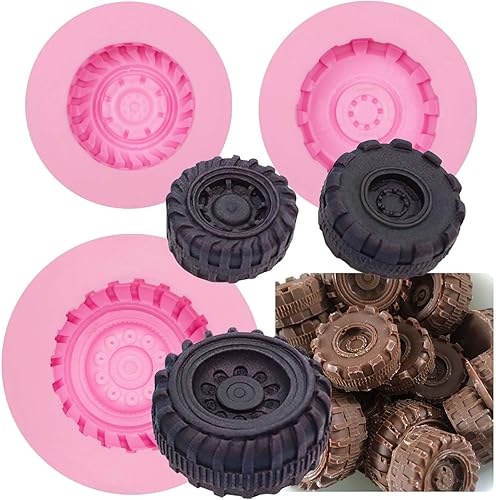 Moldes de silicona para neumáticos, moldes de chocolate redondos grandes 3D para ruedas de camión monstruo, decoración de cupcakes, resina de jabón