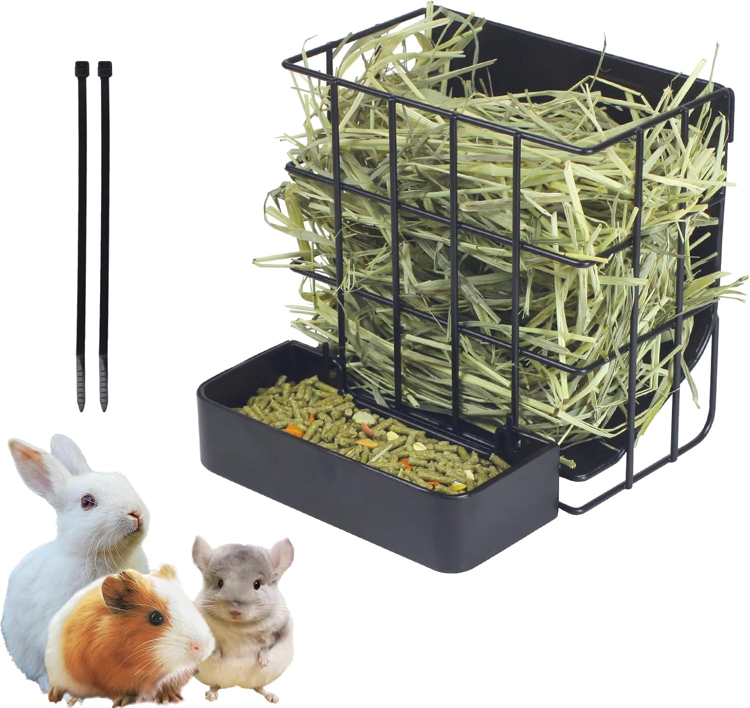 Rabbit PATIKIL Bag, 2 Pack Oxford Cloth Guinea Pig Hanging 2 Holes Feeding Hay Holder Storage With 4 Metal Hooks For Small Animals Black Hay Feeder
