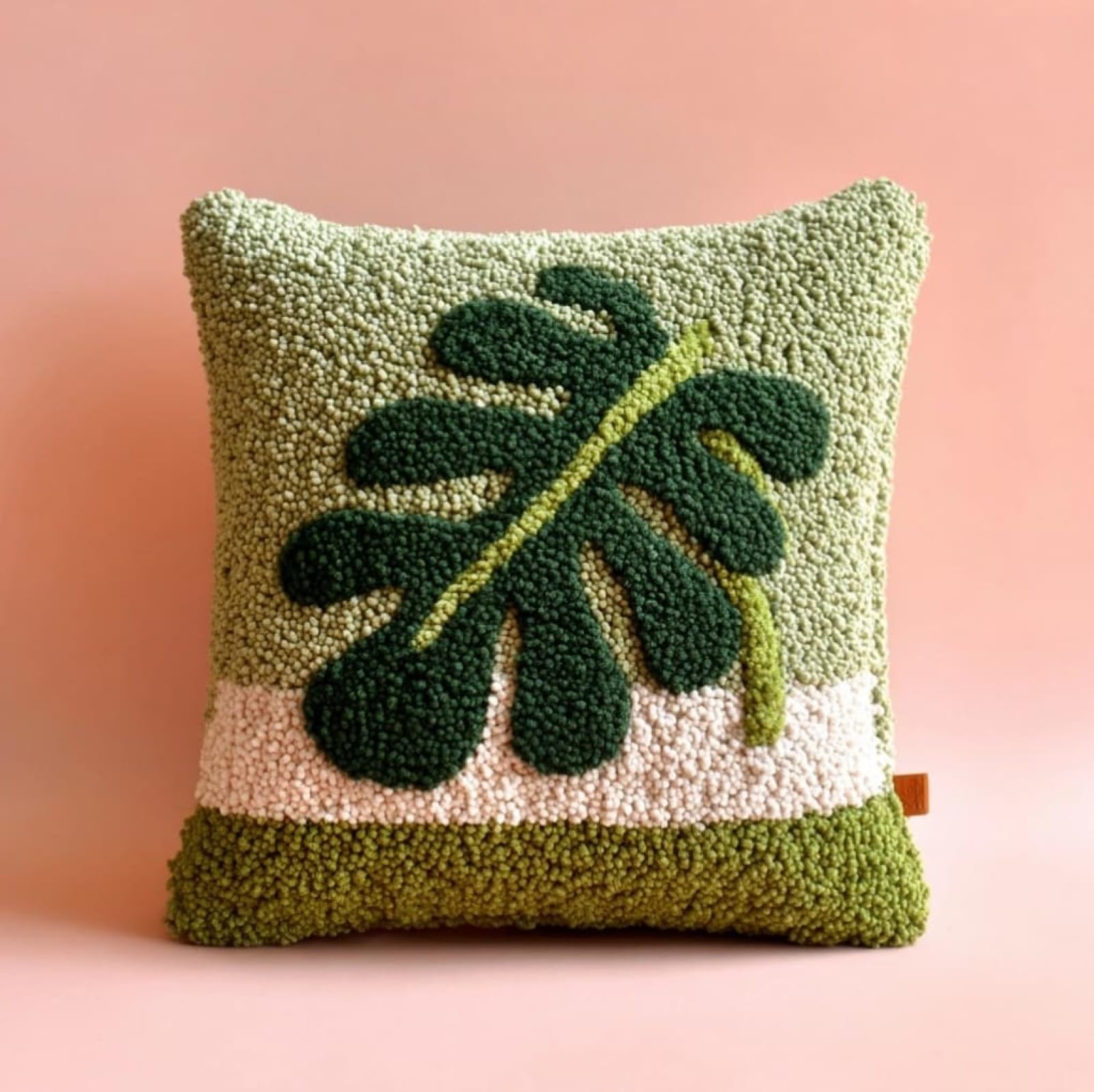 AxiangziK Latch Hook Cushion Kits 17x17inch,Palm Leaves Latch Hook Pillow Case Kits,DIY Needlework Pillow Cover Sofa Rug Making for Adults,Craft Home Decor